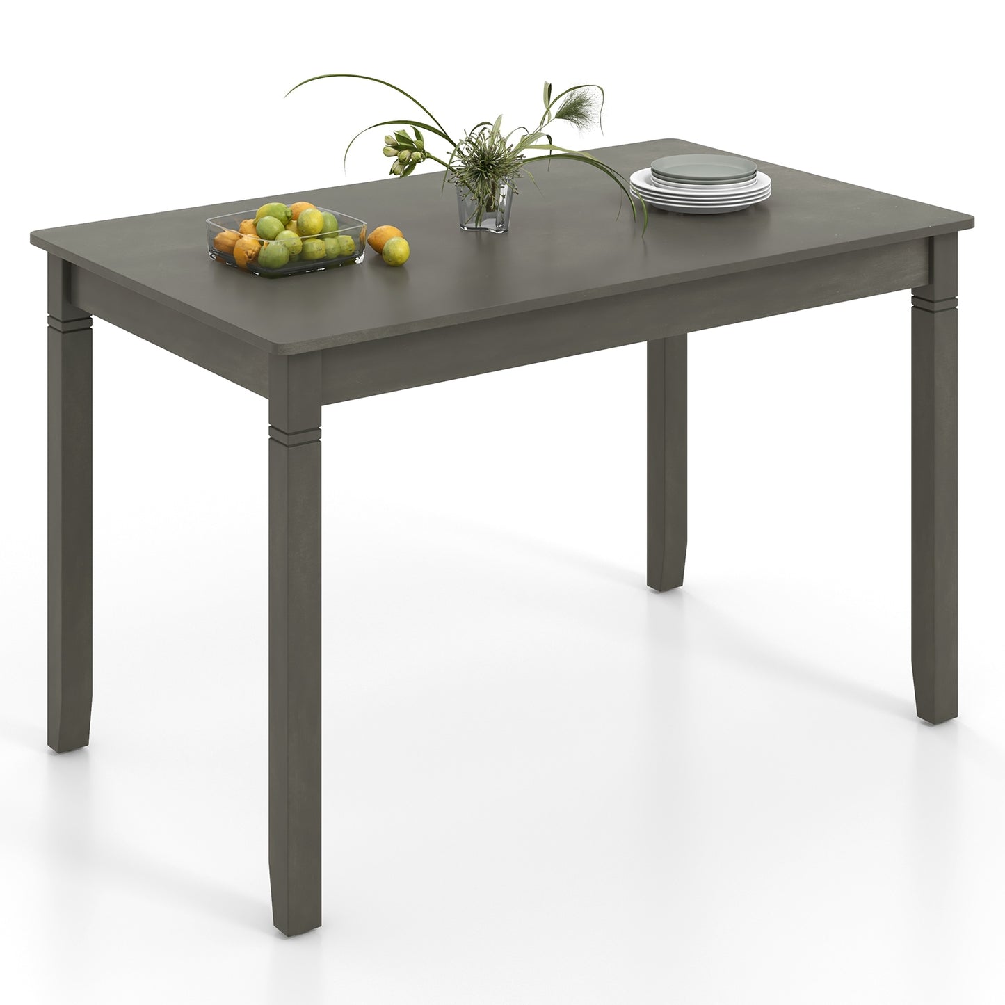 48 Inch Rectangular Wooden Dining Table for 4 with Solid Rubber Wood Legs in Grey Finish