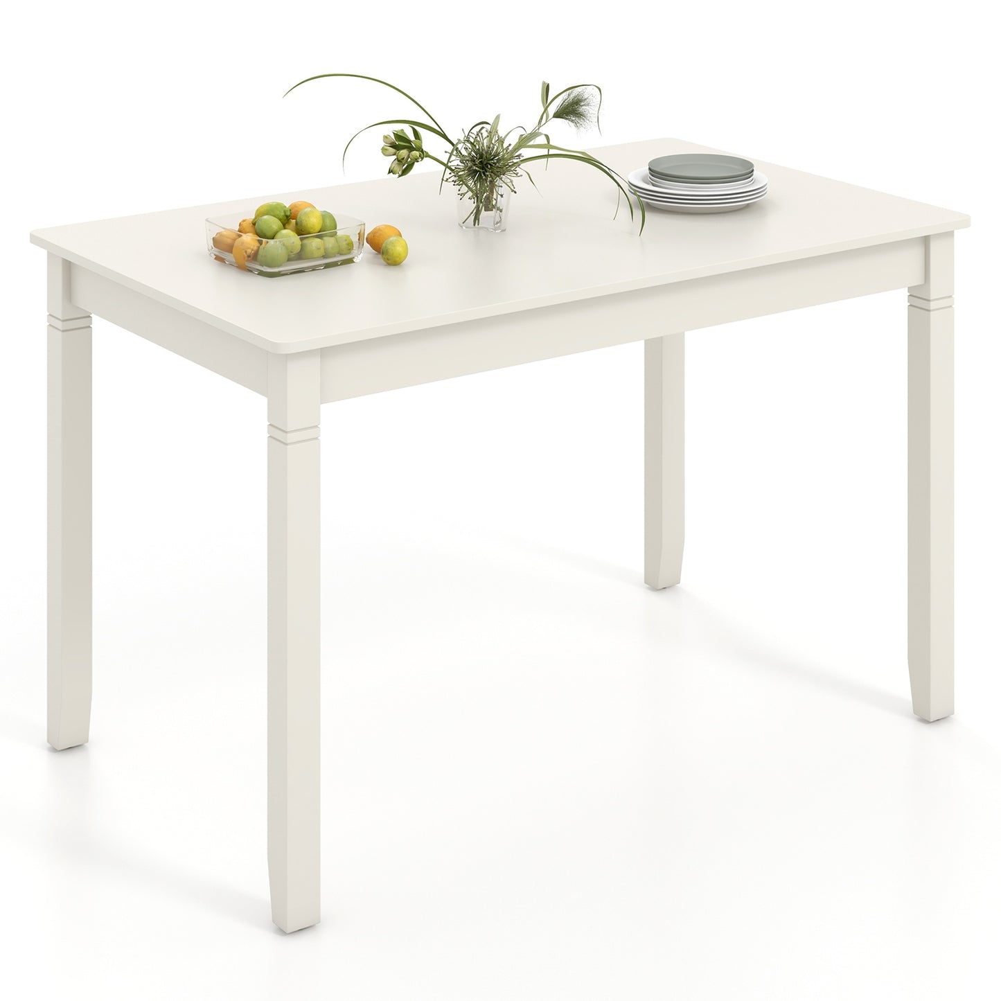 48 Inch Rectangular Wooden Dining Table for 4 with Solid Rubber Wood Legs in White Finish
