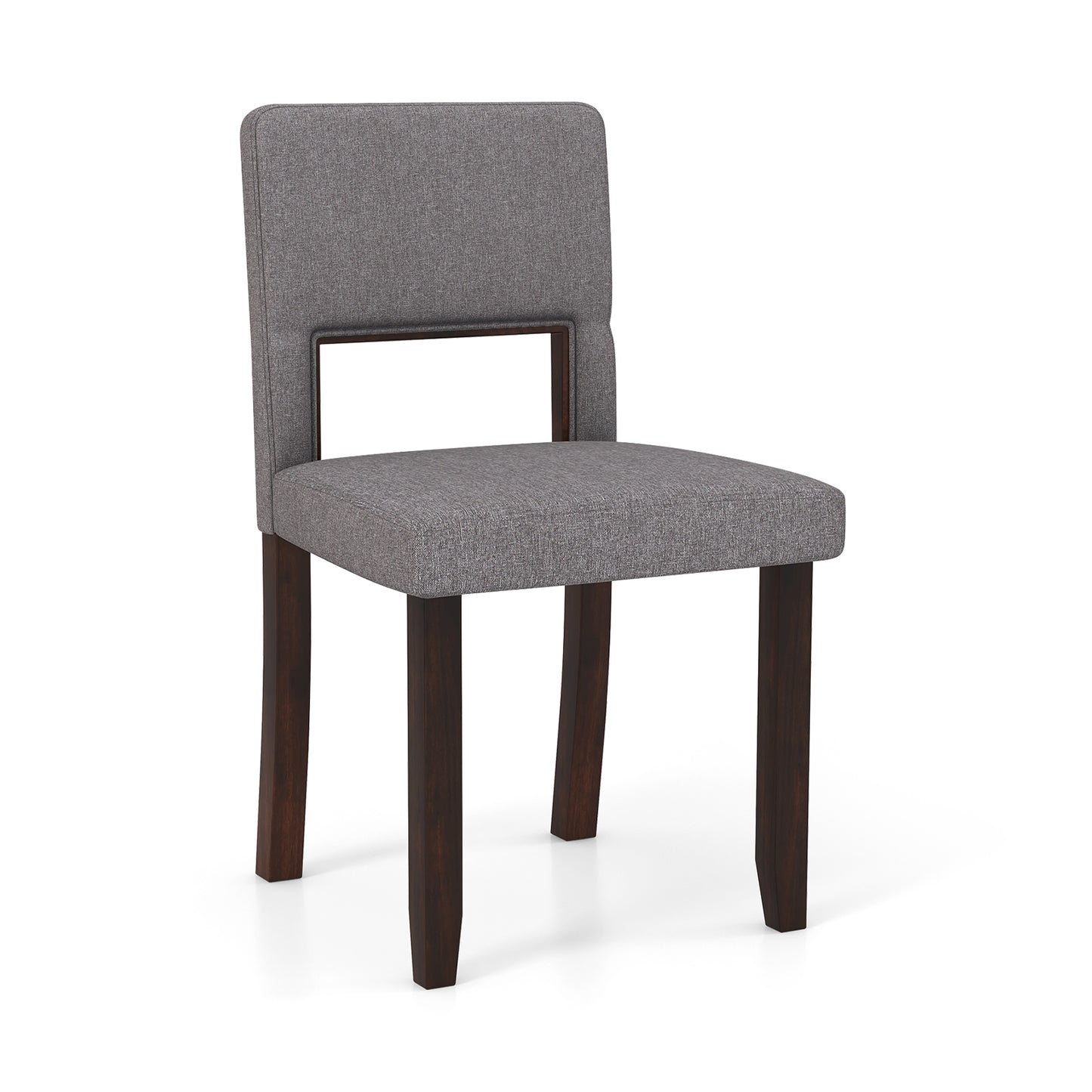 Modern Wooden Dining Chairs with Acacia Wood Frame and Padded Linen Seat and Back - Grey, Set of 2