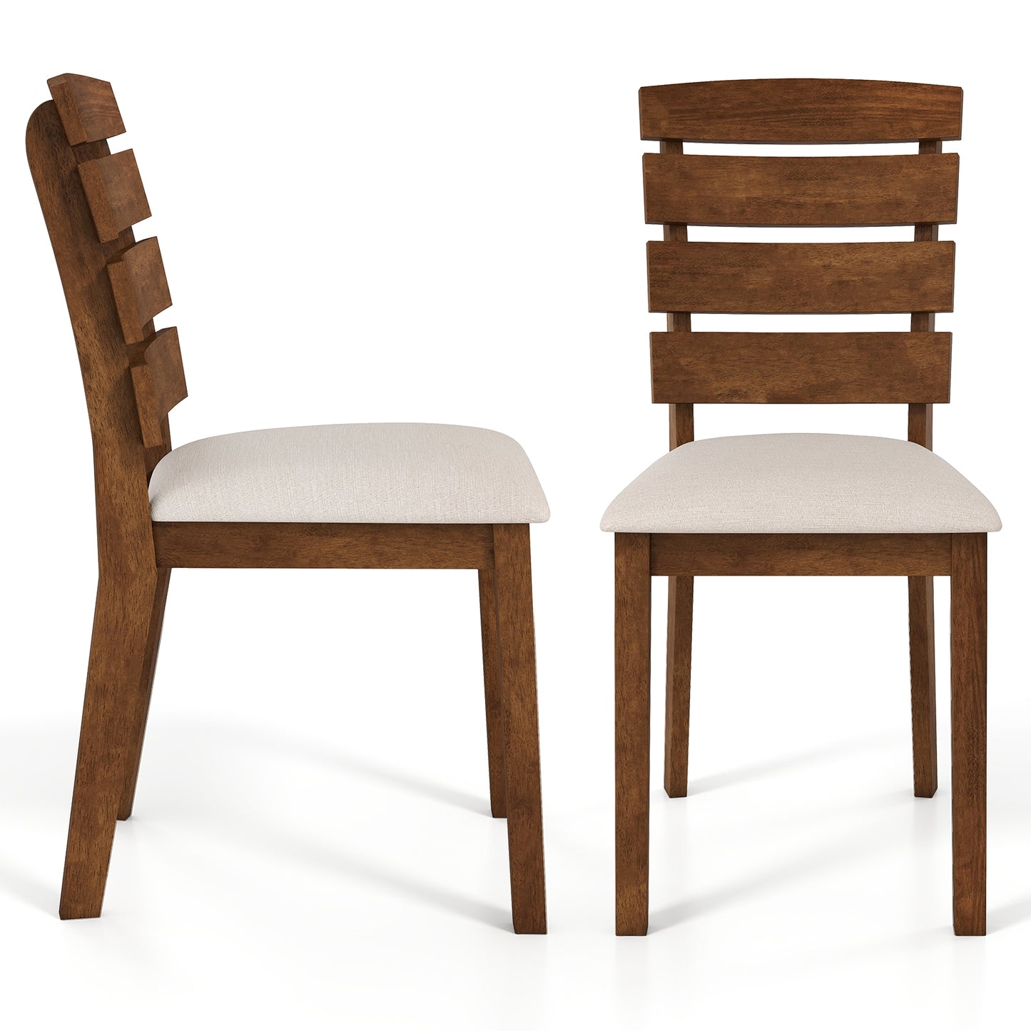 Upholstered Dining Chairs with High Slatted Back and Solid Wood Legs Set of 2