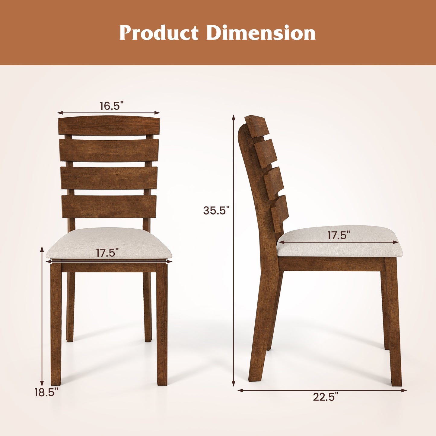 Upholstered Dining Chairs with High Slatted Back and Solid Wood Legs Set of 2