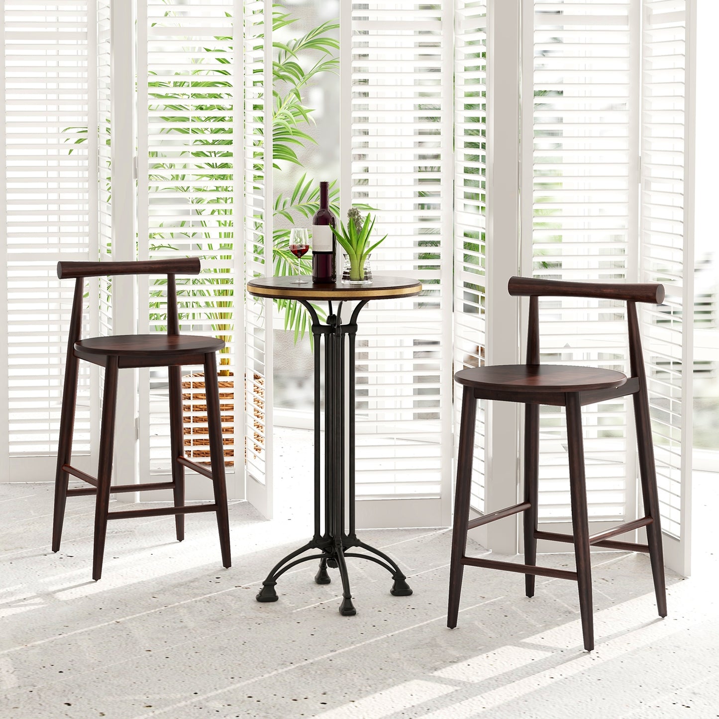 Counter Height Kitchen Island Chairs with Acacia Wood Base and Comfortable 24" Seat – Brown, Set of 2