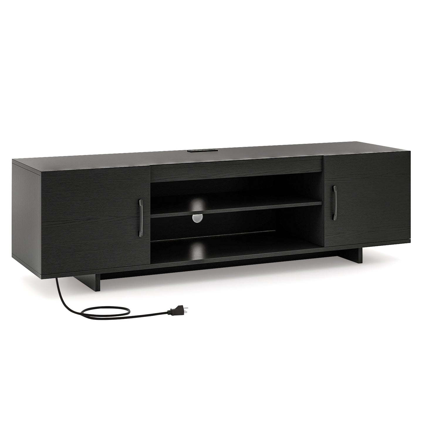 60 Inch TV Stand with Power Outlet, Cable Management, and Storage for 65 Inch TVs - Black