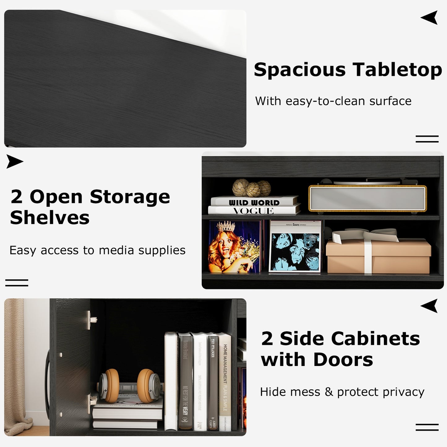 60 Inch TV Stand with Power Outlet, Cable Management, and Storage for 65 Inch TVs - Black