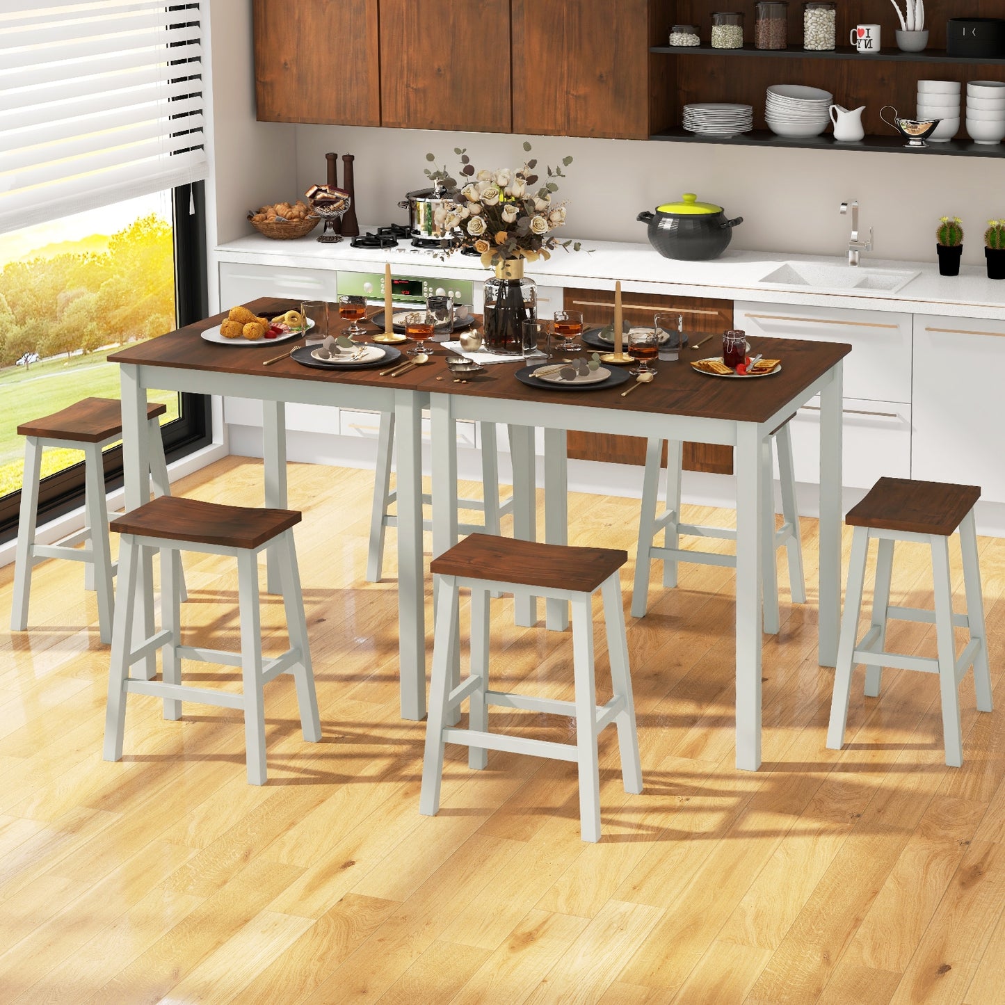 5 Piece Counter Height Dining Set with 4 Comfortable Saddle Stools for Kitchen and Apartment