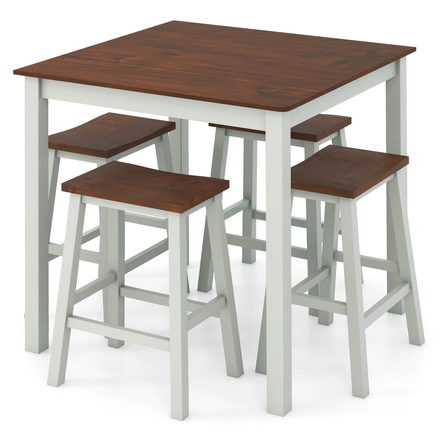 5 Piece Counter Height Dining Set with 4 Comfortable Saddle Stools for Kitchen and Apartment