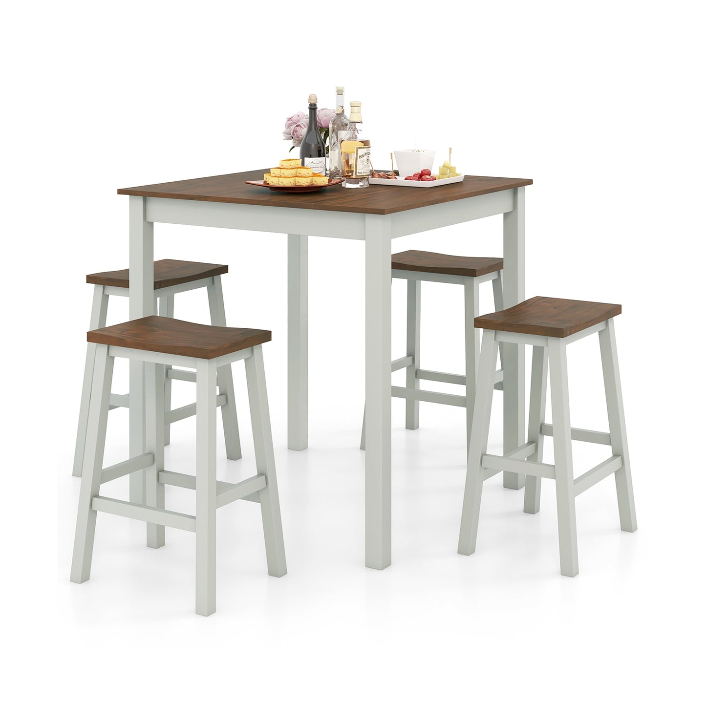 5 Piece Counter Height Dining Set with 4 Comfortable Saddle Stools for Kitchen and Apartment
