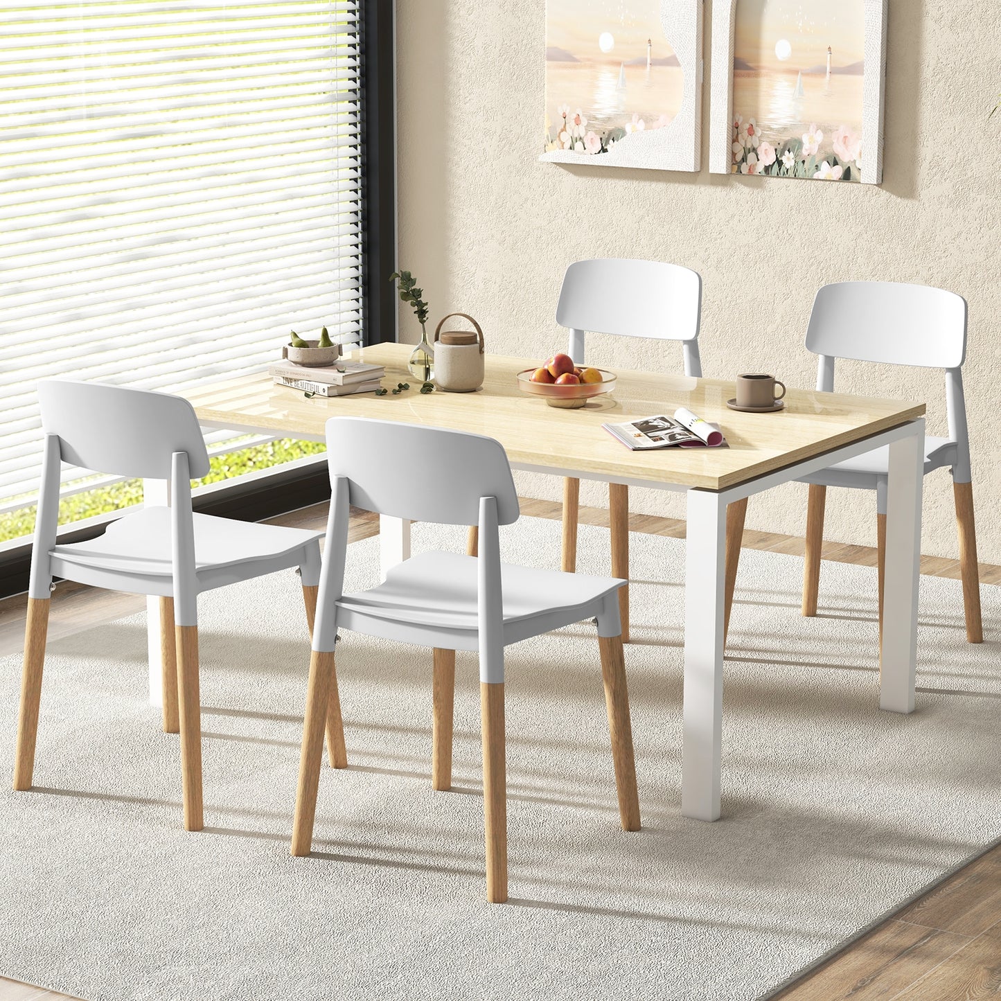 Set of 4 Modern Dining Side Chairs with Ergonomic Backrest for Dining Room - White