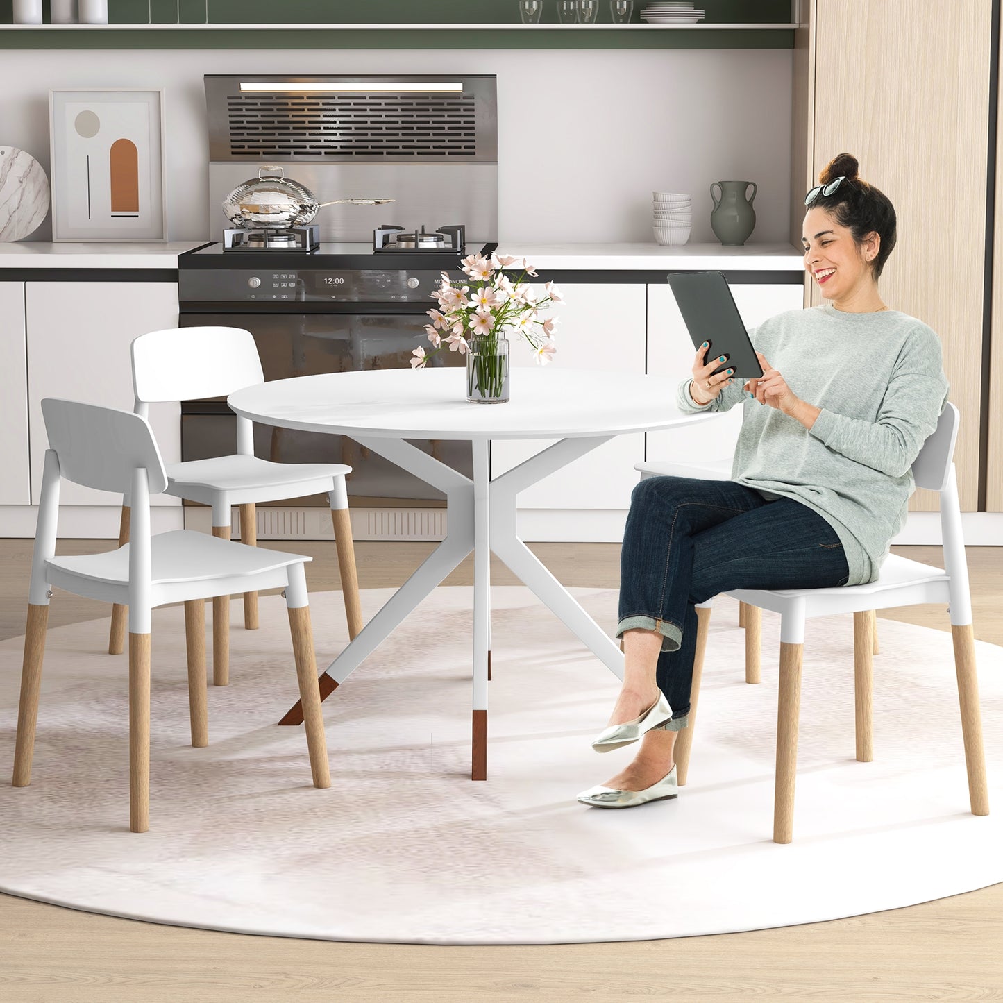 Set of 4 Modern Dining Side Chairs with Ergonomic Backrest for Dining Room - White