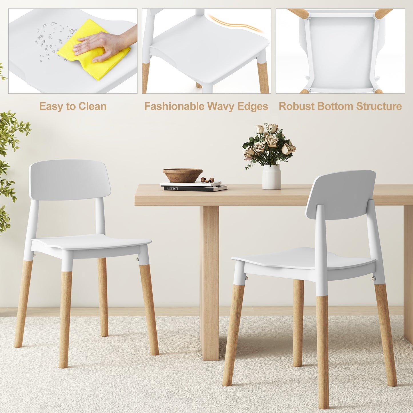 Set of 4 Modern Dining Side Chairs with Ergonomic Backrest for Dining Room - White