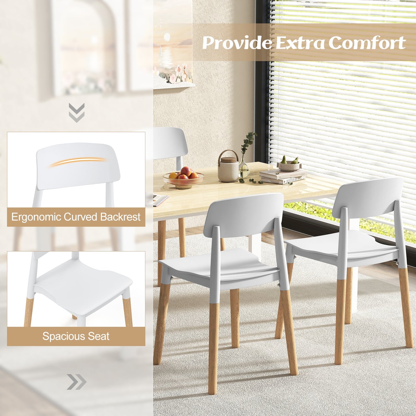 Set of 4 Modern Dining Side Chairs with Ergonomic Backrest for Dining Room - White