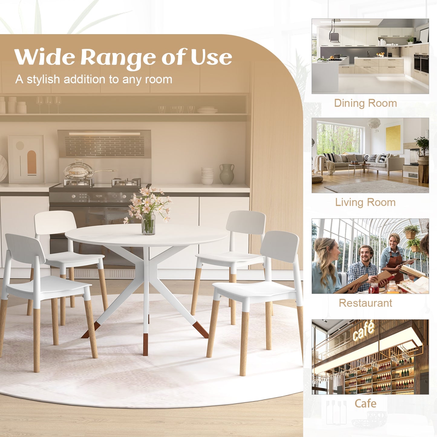 Set of 4 Modern Dining Side Chairs with Ergonomic Backrest for Dining Room - White