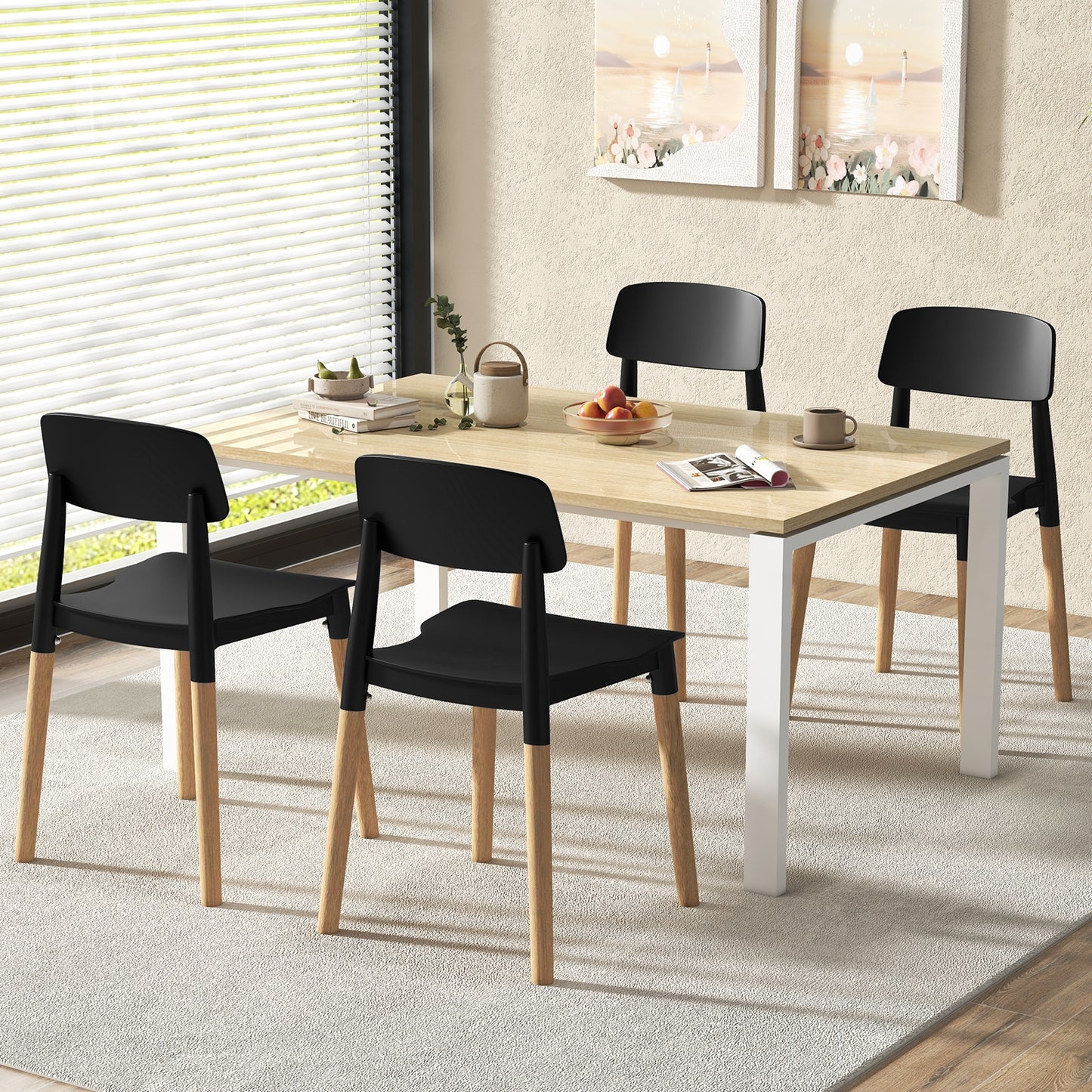 Set of 4 Modern Dining Side Chairs with Ergonomic Backrest for Dining Room - Black