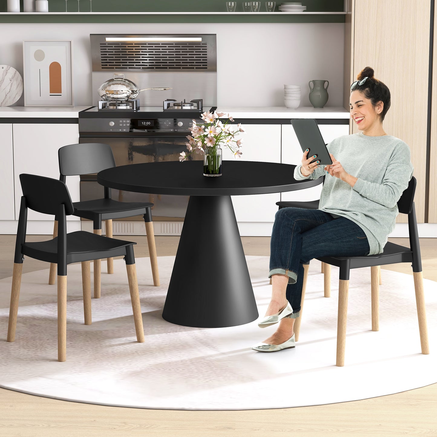 Set of 4 Modern Dining Side Chairs with Ergonomic Backrest for Dining Room - Black