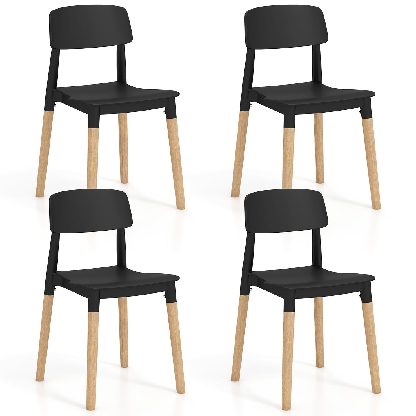 Set of 4 Modern Dining Side Chairs with Ergonomic Backrest for Dining Room - Black