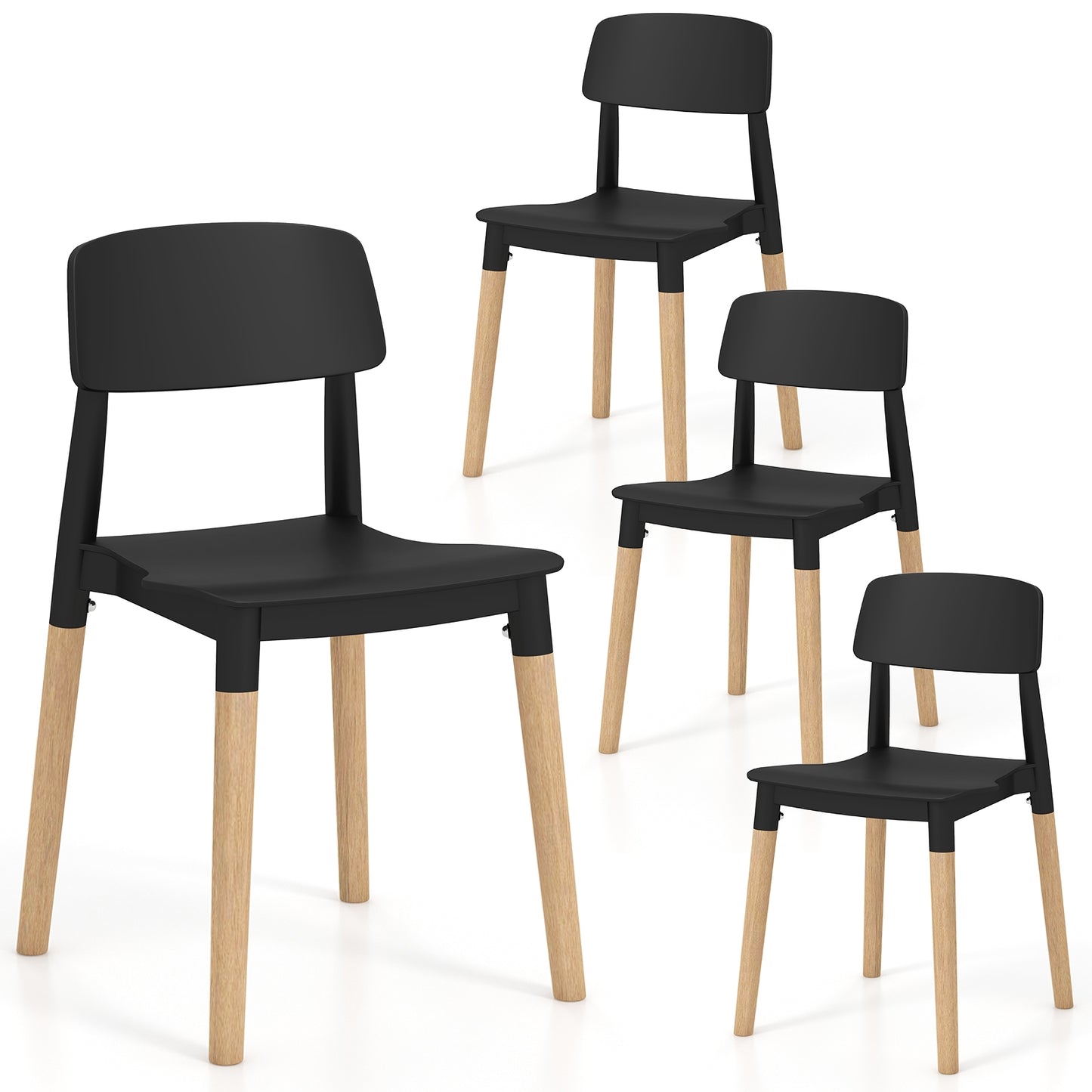 Set of 4 Modern Dining Side Chairs with Ergonomic Backrest for Dining Room - Black