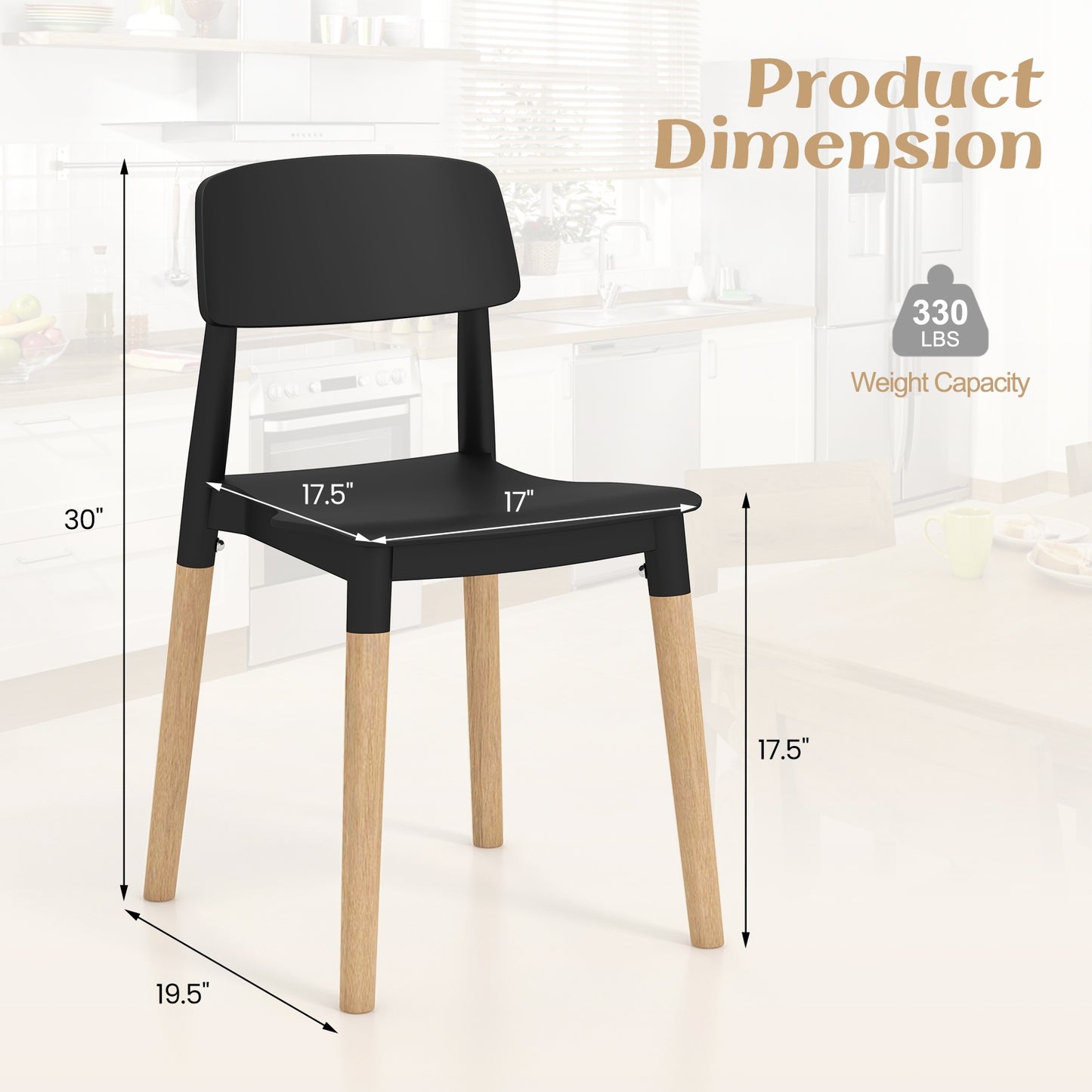 Set of 4 Modern Dining Side Chairs with Ergonomic Backrest for Dining Room - Black