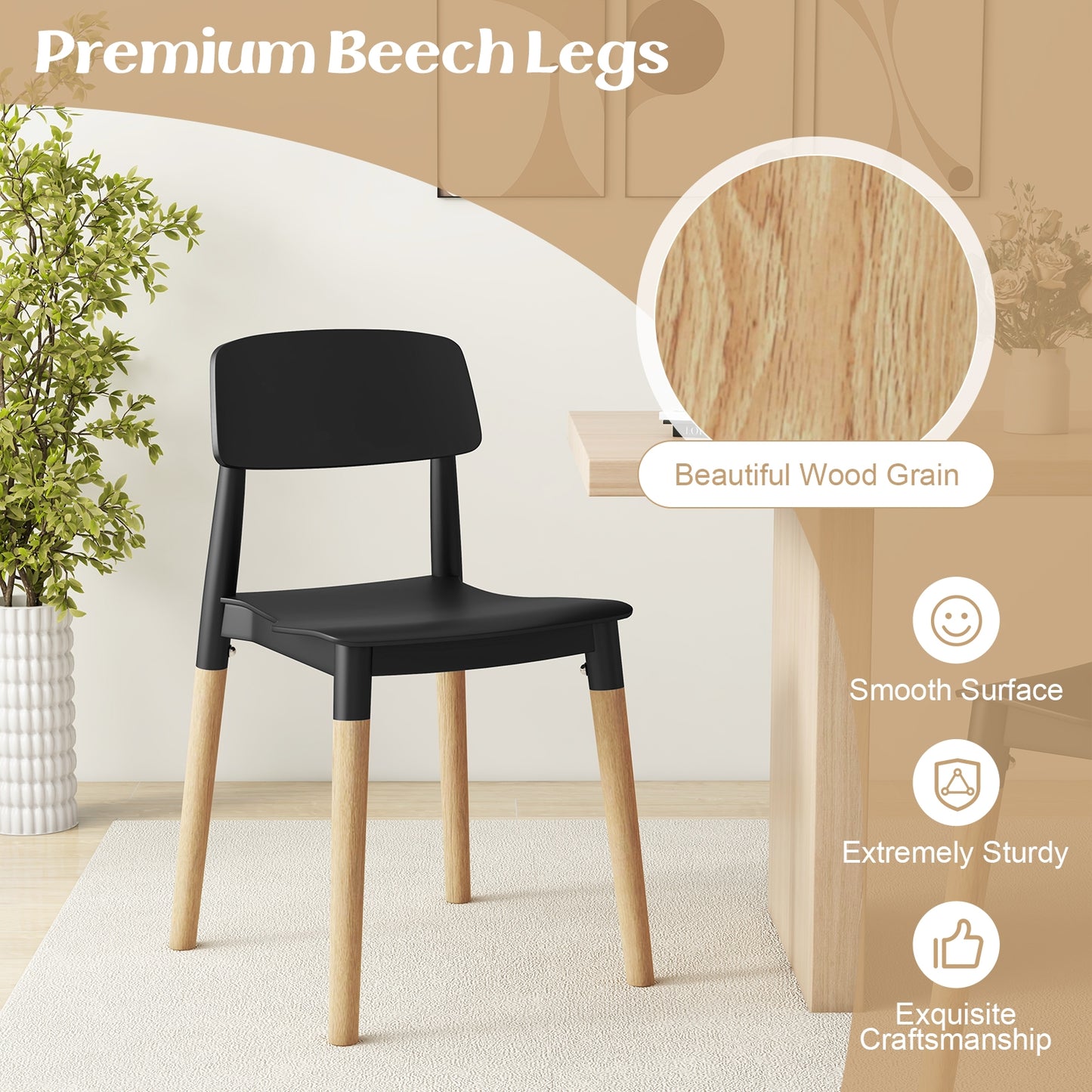 Set of 4 Modern Dining Side Chairs with Ergonomic Backrest for Dining Room - Black