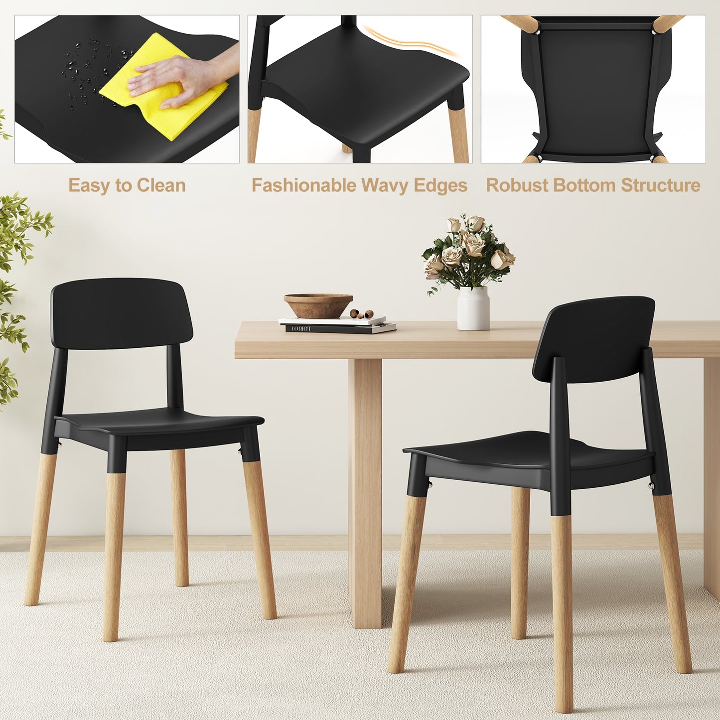 Set of 4 Modern Dining Side Chairs with Ergonomic Backrest for Dining Room - Black