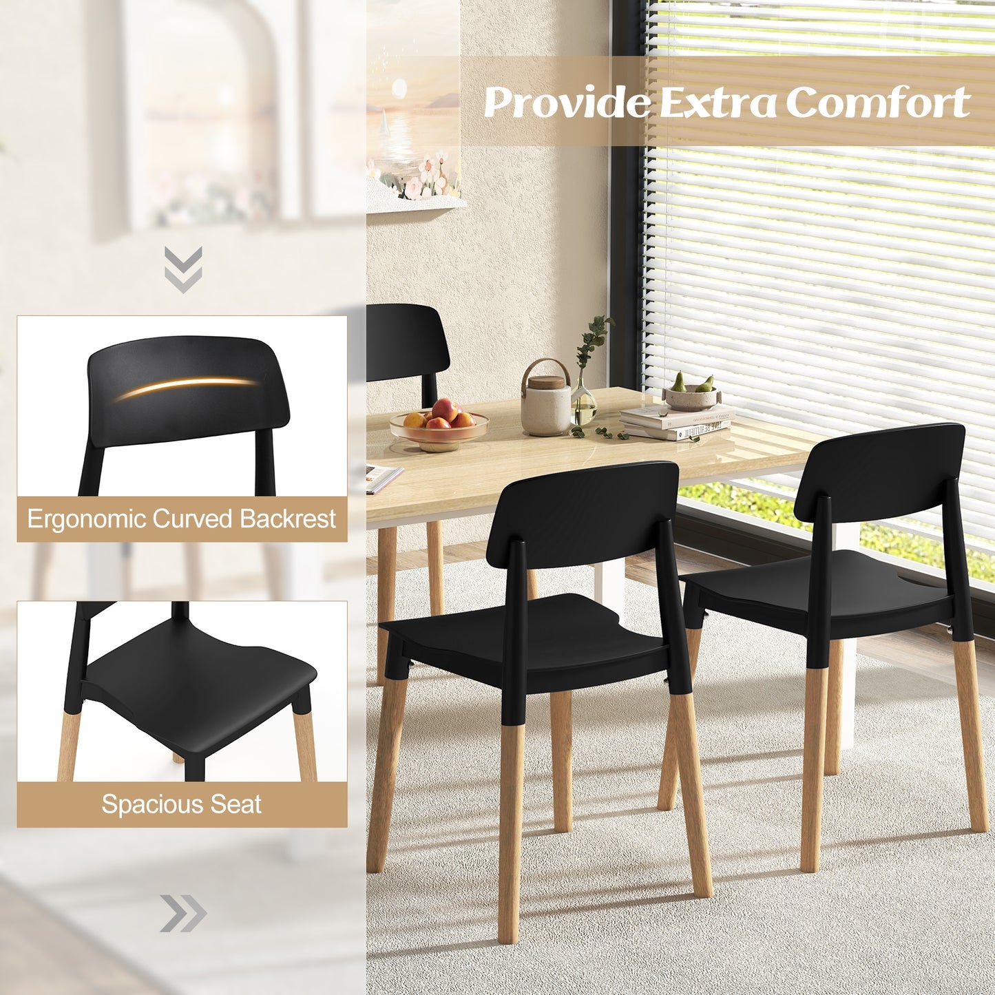 Set of 4 Modern Dining Side Chairs with Ergonomic Backrest for Dining Room - Black
