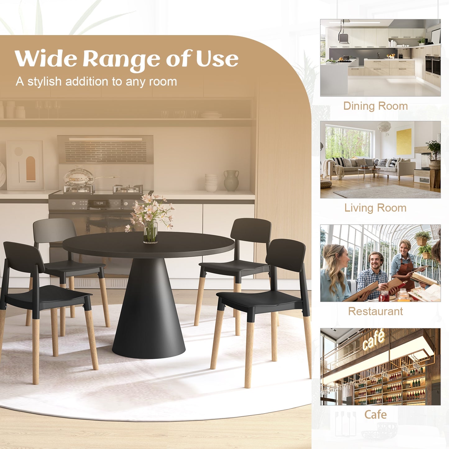 Set of 4 Modern Dining Side Chairs with Ergonomic Backrest for Dining Room - Black