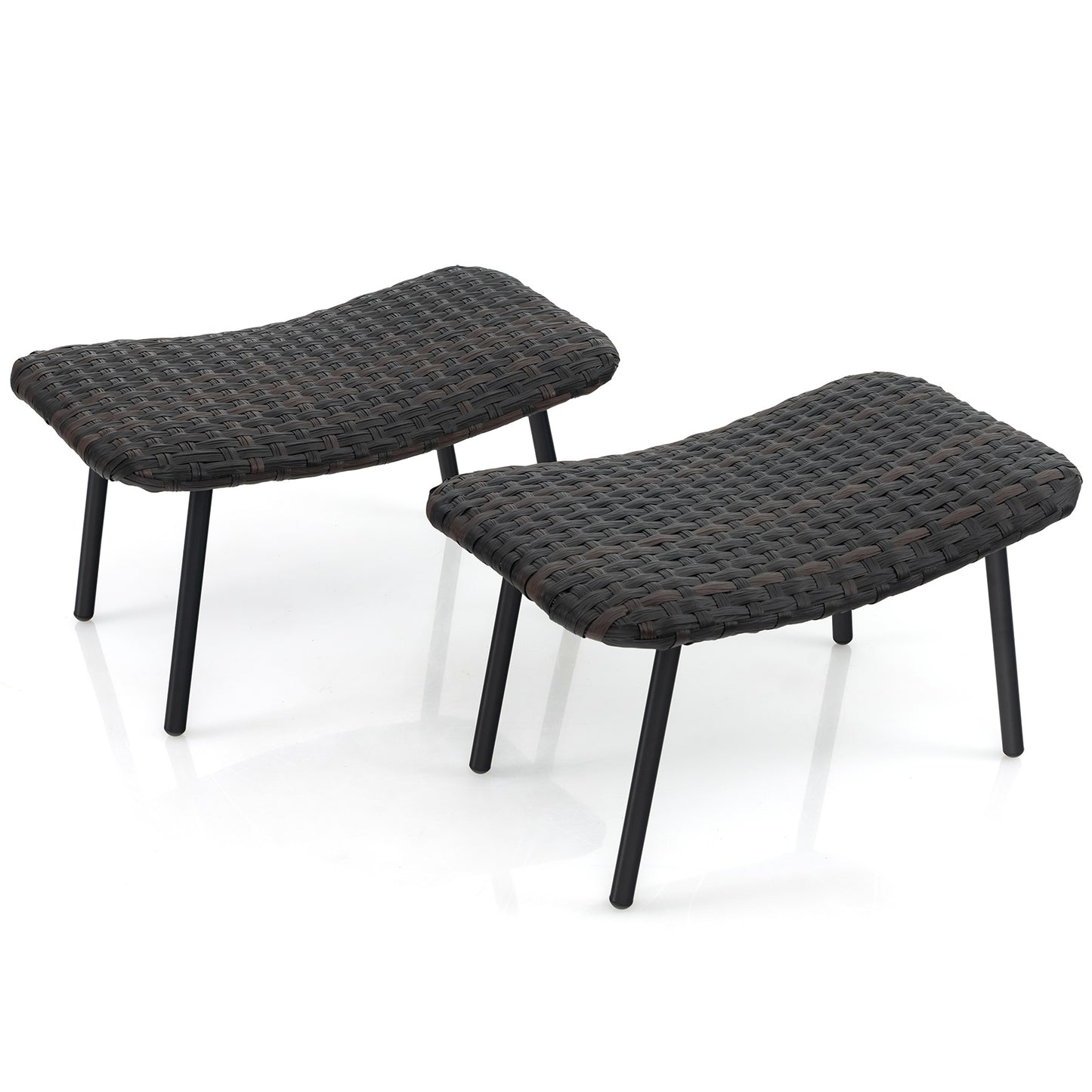 Outdoor Wicker Ottoman Set with Quick Dry Foam and Metal Legs for Patio or Garden Seating