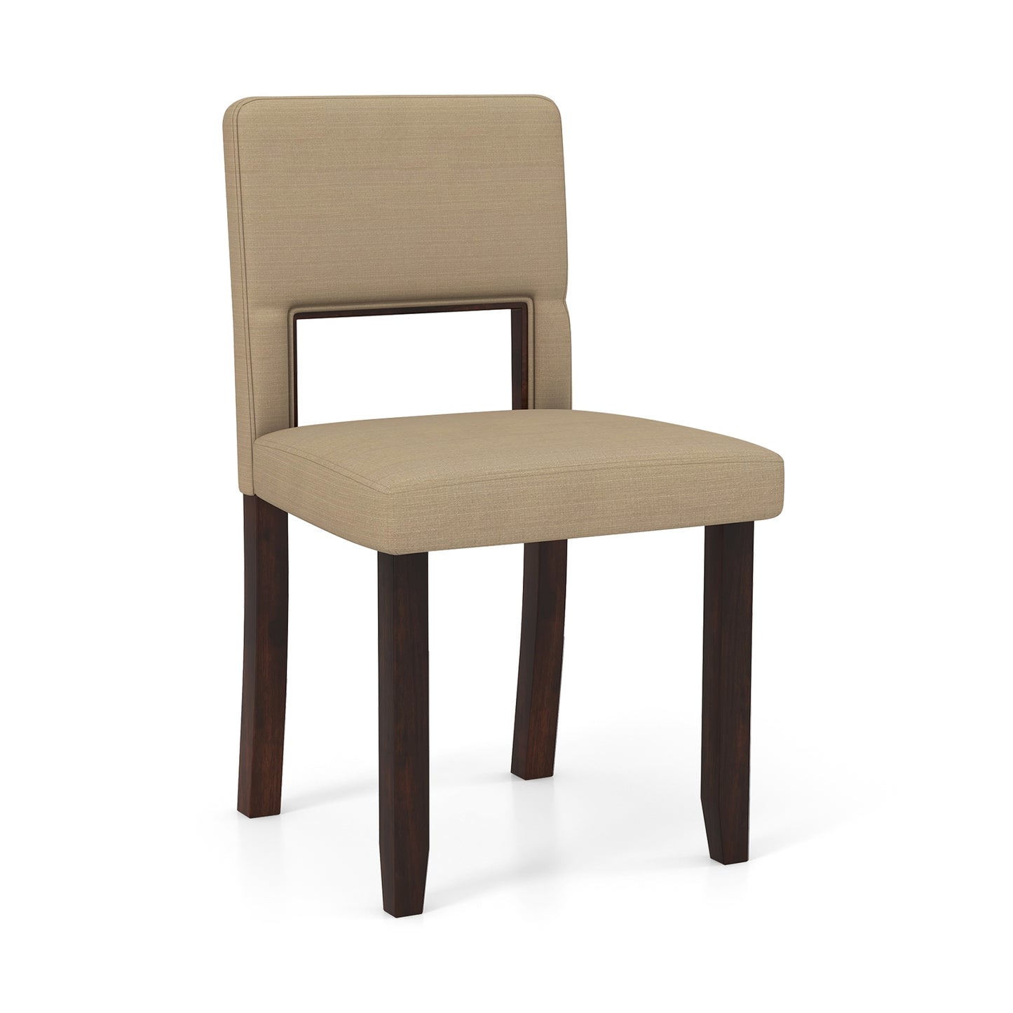 Modern Wooden Dining Chairs with Acacia Wood Frame and Padded Linen Seat and Back - Beige, Set of 2