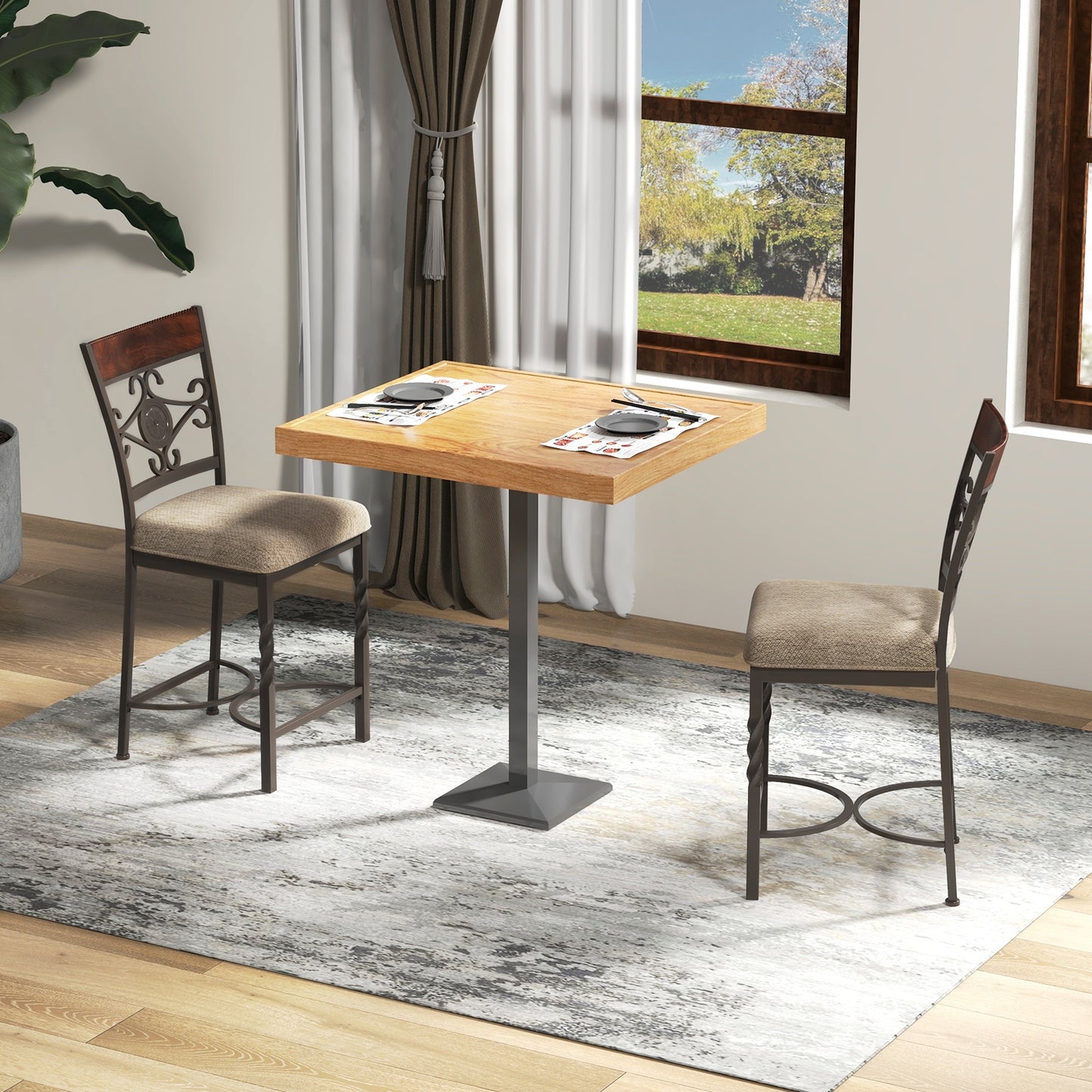 Comfortable 25 Inch Bar Stools with Soft Sponge Seat and Ergonomic Back, Set of 2