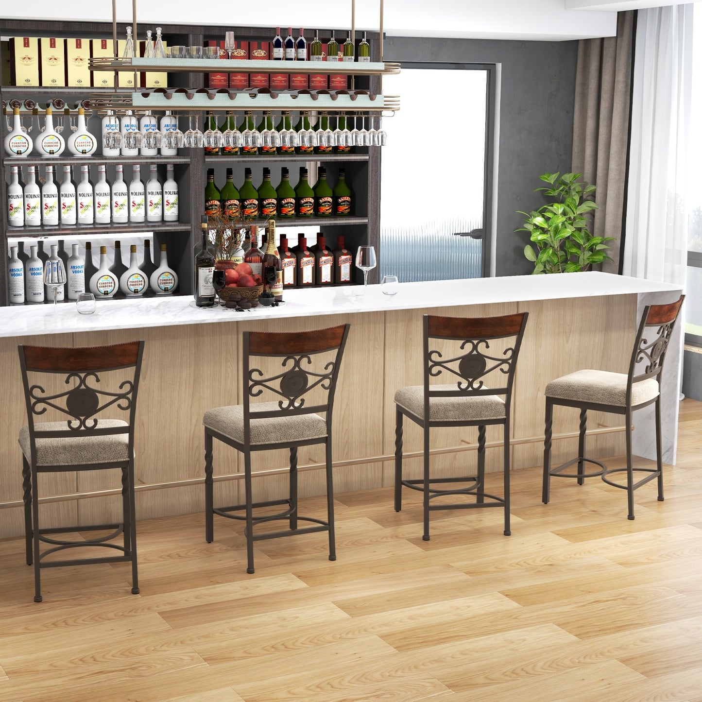 Comfortable 25 Inch Bar Stools with Soft Sponge Seat and Ergonomic Back, Set of 2