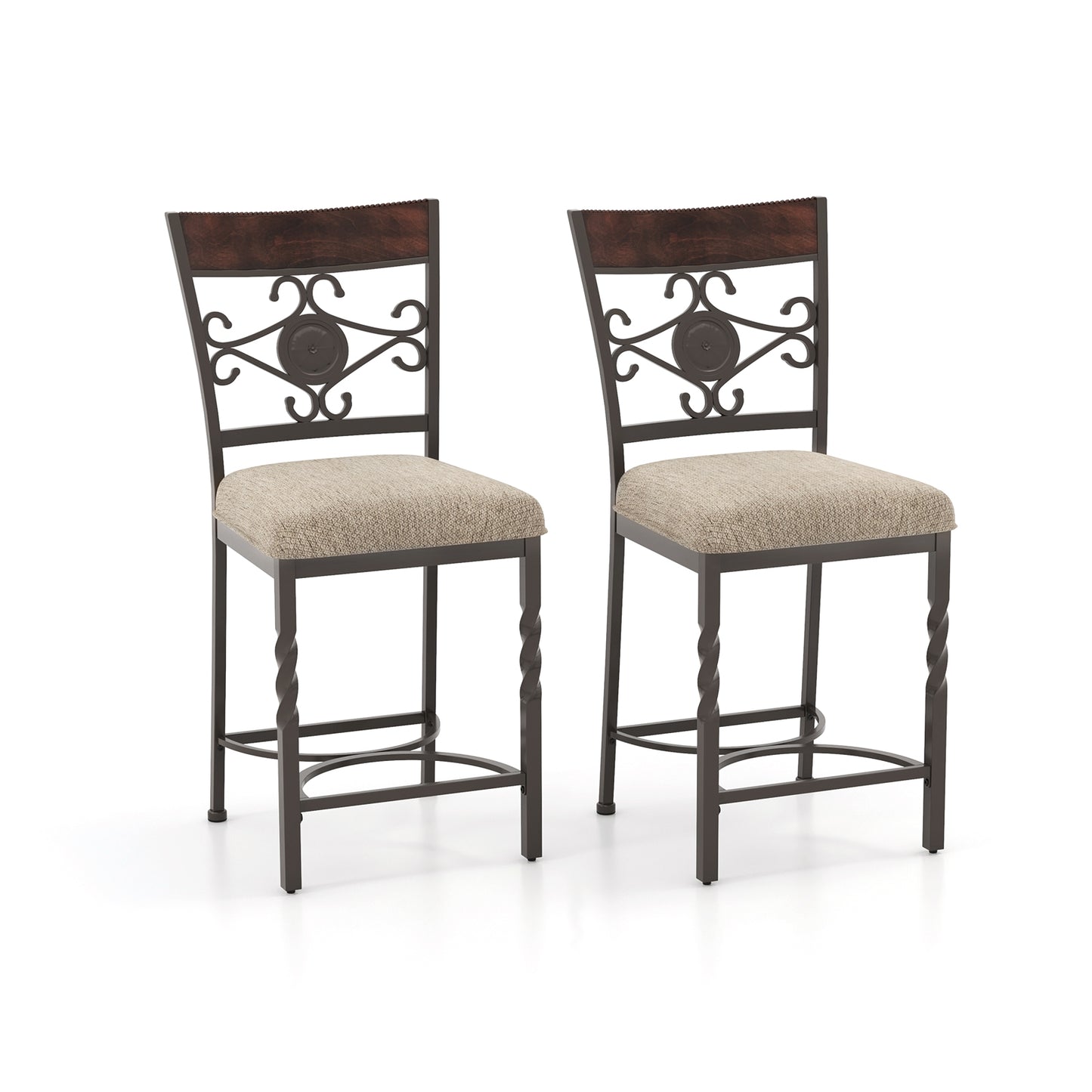 Comfortable 25 Inch Bar Stools with Soft Sponge Seat and Ergonomic Back, Set of 2