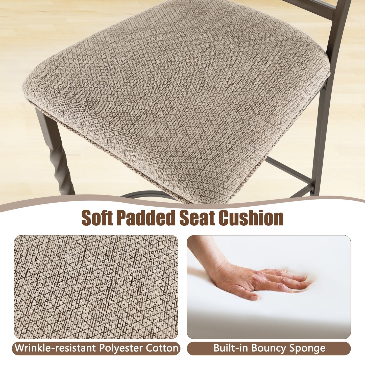 Comfortable 25 Inch Bar Stools with Soft Sponge Seat and Ergonomic Back, Set of 2