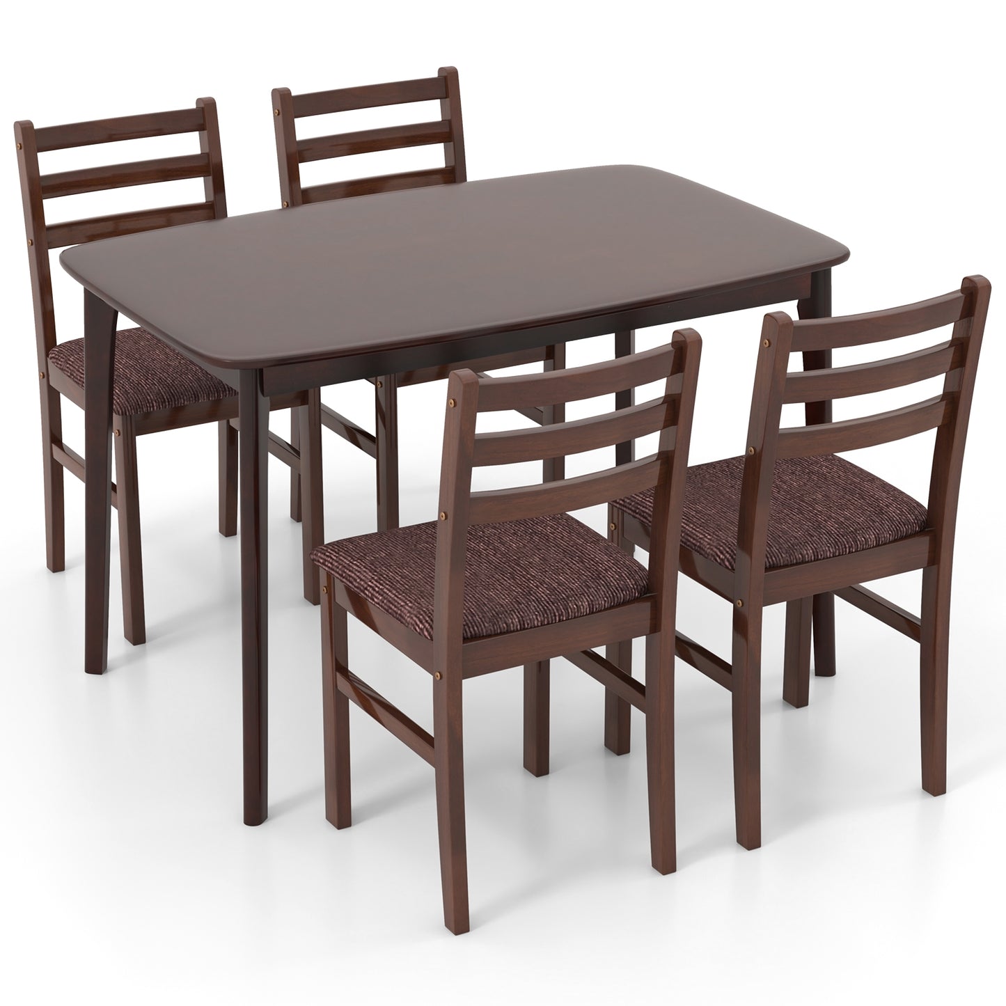 Classic Vintage Wooden Dining Set for 4 with Cushioned Seats and Ergonomic Curved Back Chairs