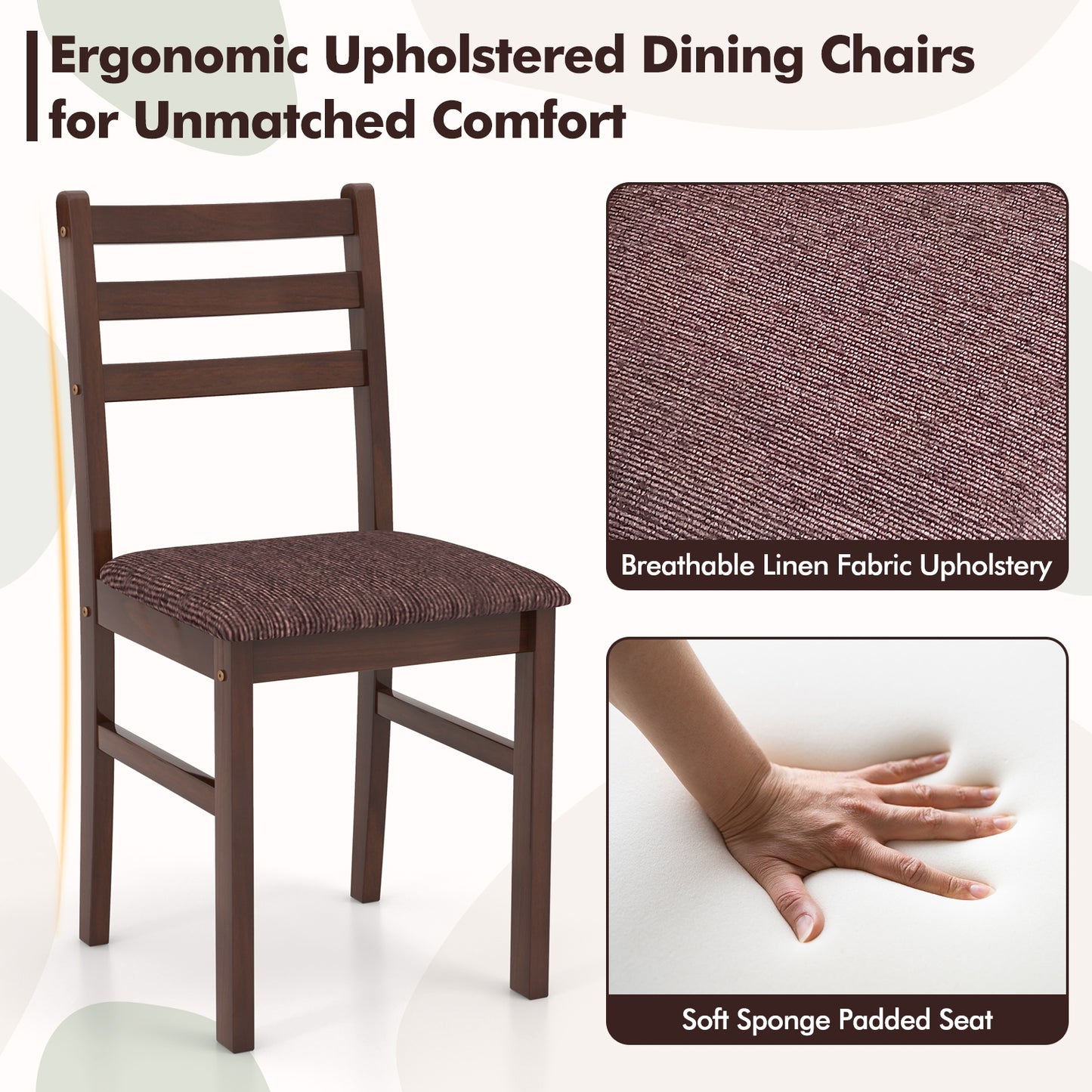 Classic Vintage Wooden Dining Set for 4 with Cushioned Seats and Ergonomic Curved Back Chairs