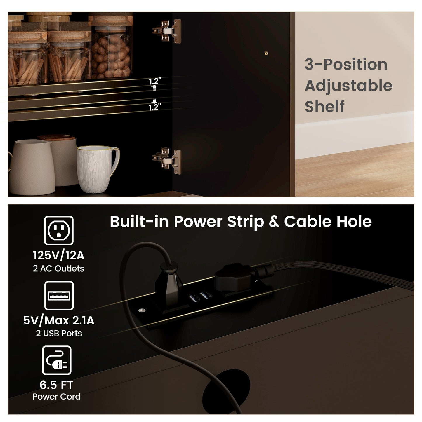 Rolling Drop Leaf Kitchen Island with Power Outlets Adjustable Shelf Wine Rack and Storage Drawer - Black