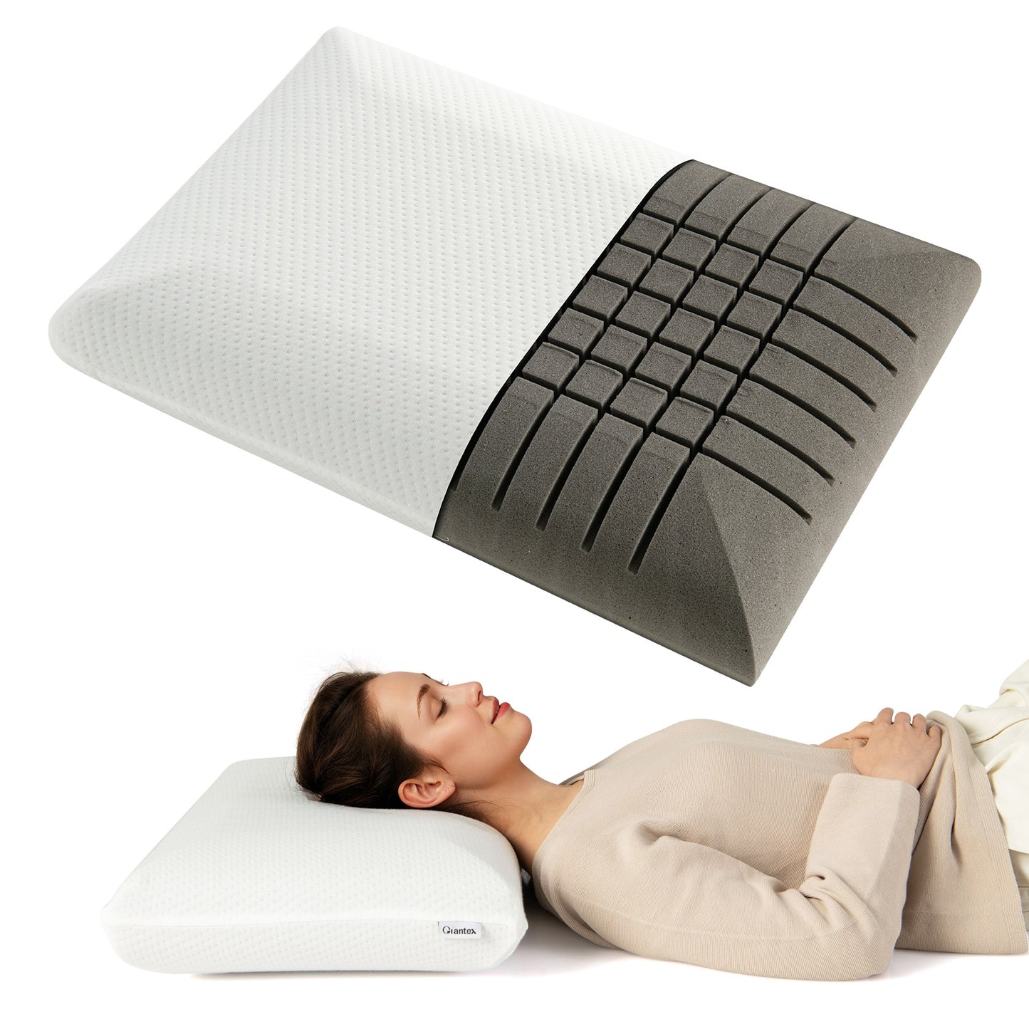 Set of 2 Bamboo Charcoal Memory Foam Pillows for Pain Relief and Optimal Sleep Support
