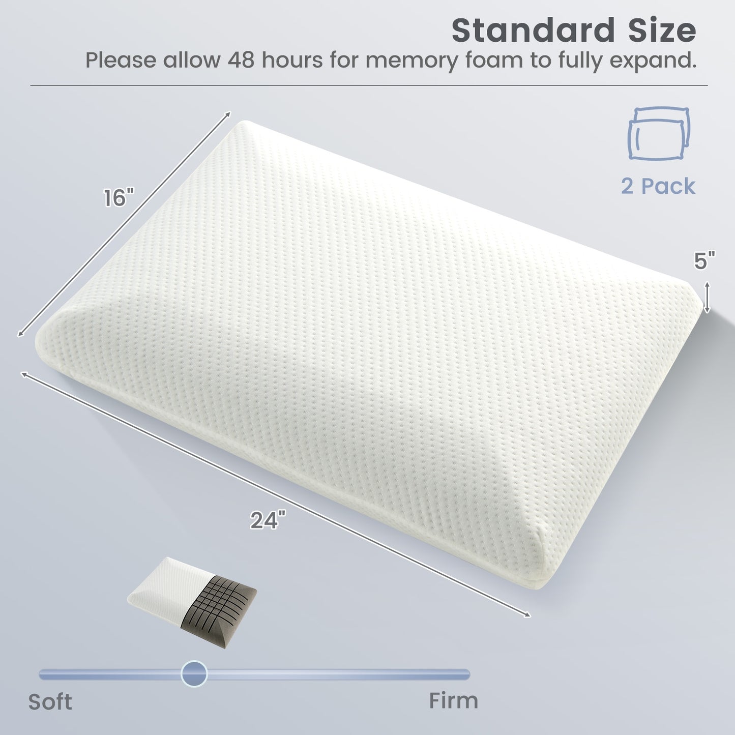Set of 2 Bamboo Charcoal Memory Foam Pillows for Pain Relief and Optimal Sleep Support