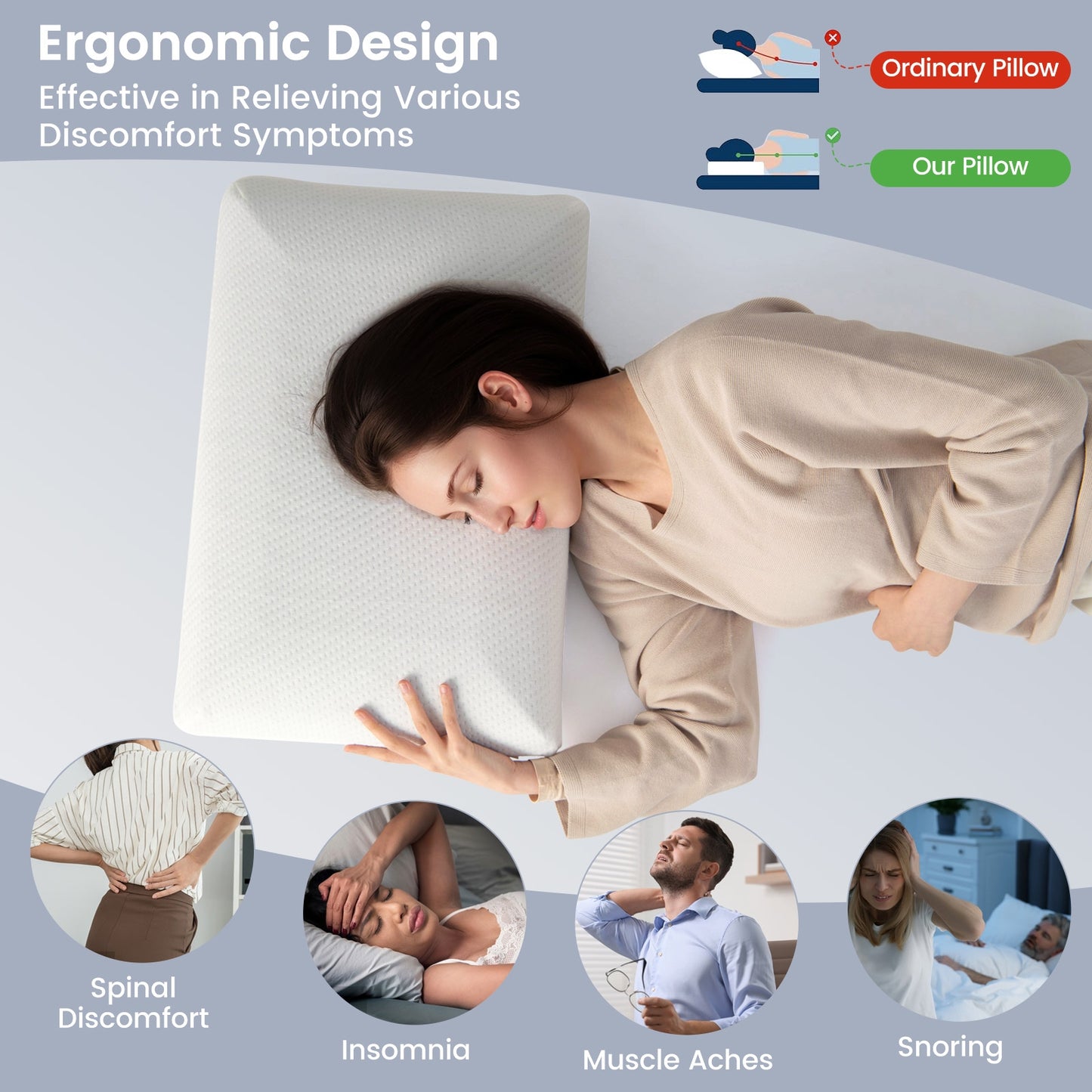 Set of 2 Bamboo Charcoal Memory Foam Pillows for Pain Relief and Optimal Sleep Support