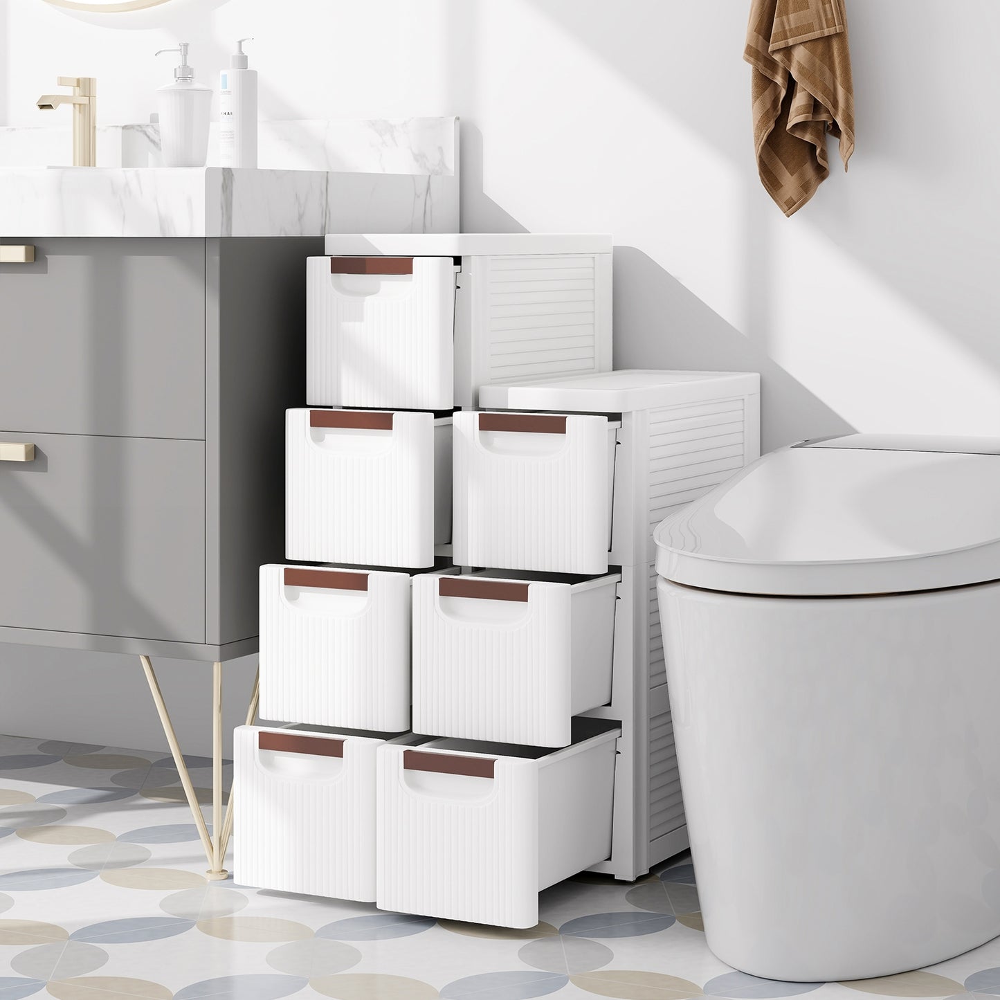 Space-Saving Narrow Storage Cabinet with Stylish Finish and Built-In Wheels – 3-Drawer