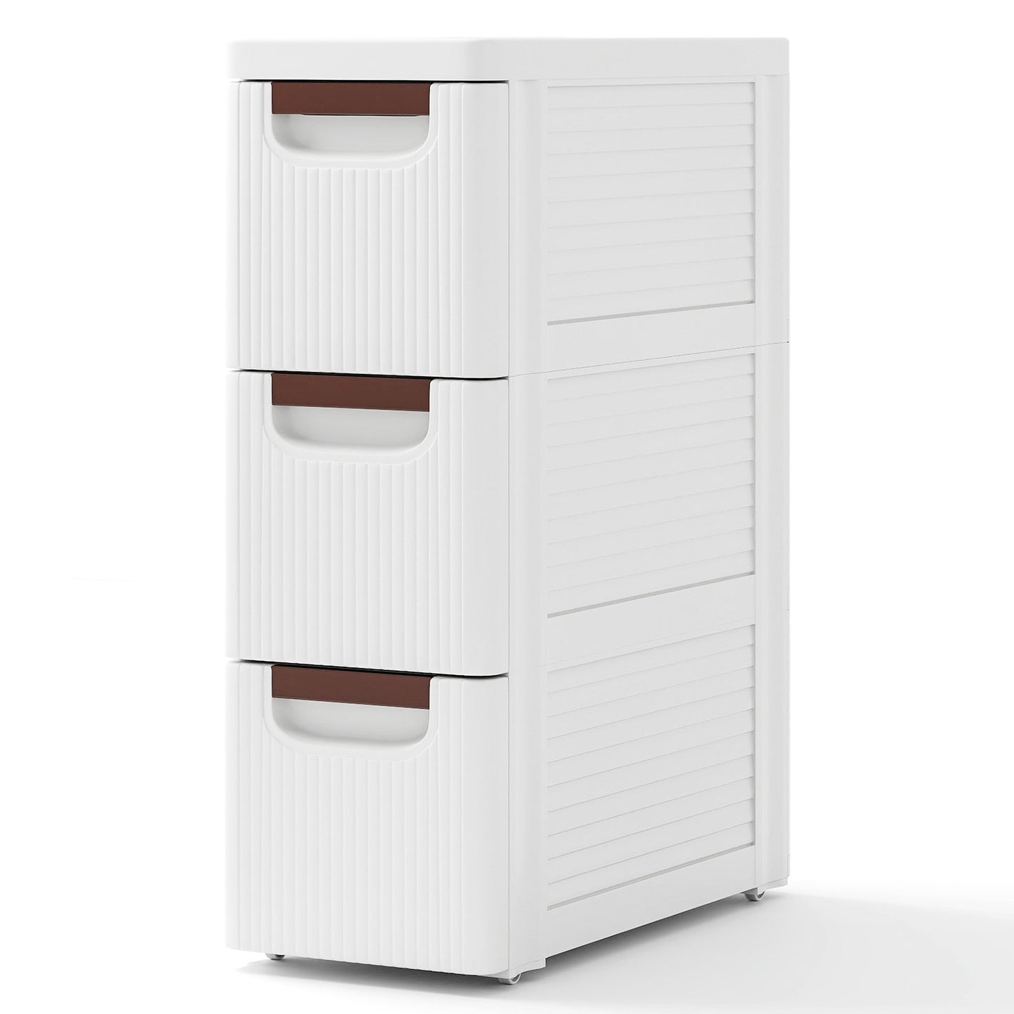 Space-Saving Narrow Storage Cabinet with Stylish Finish and Built-In Wheels – 3-Drawer