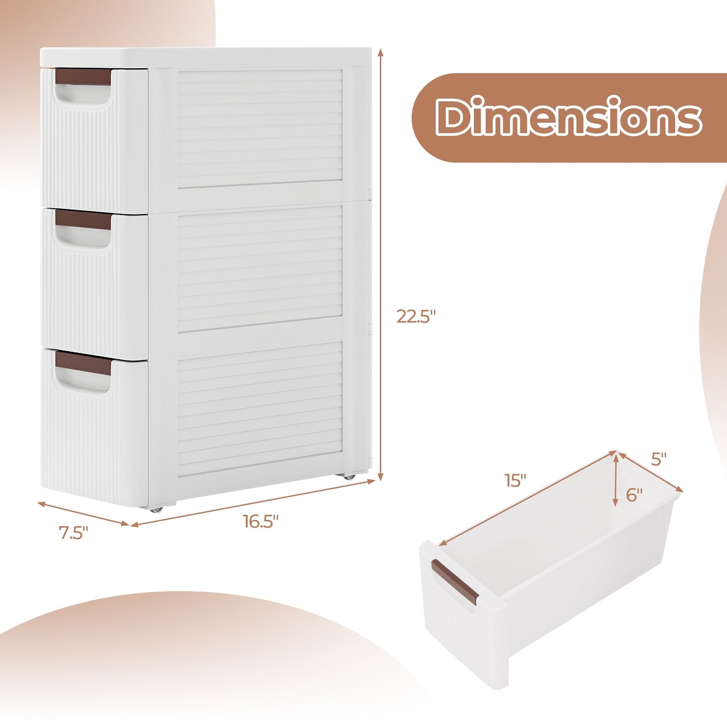 Space-Saving Narrow Storage Cabinet with Stylish Finish and Built-In Wheels – 3-Drawer