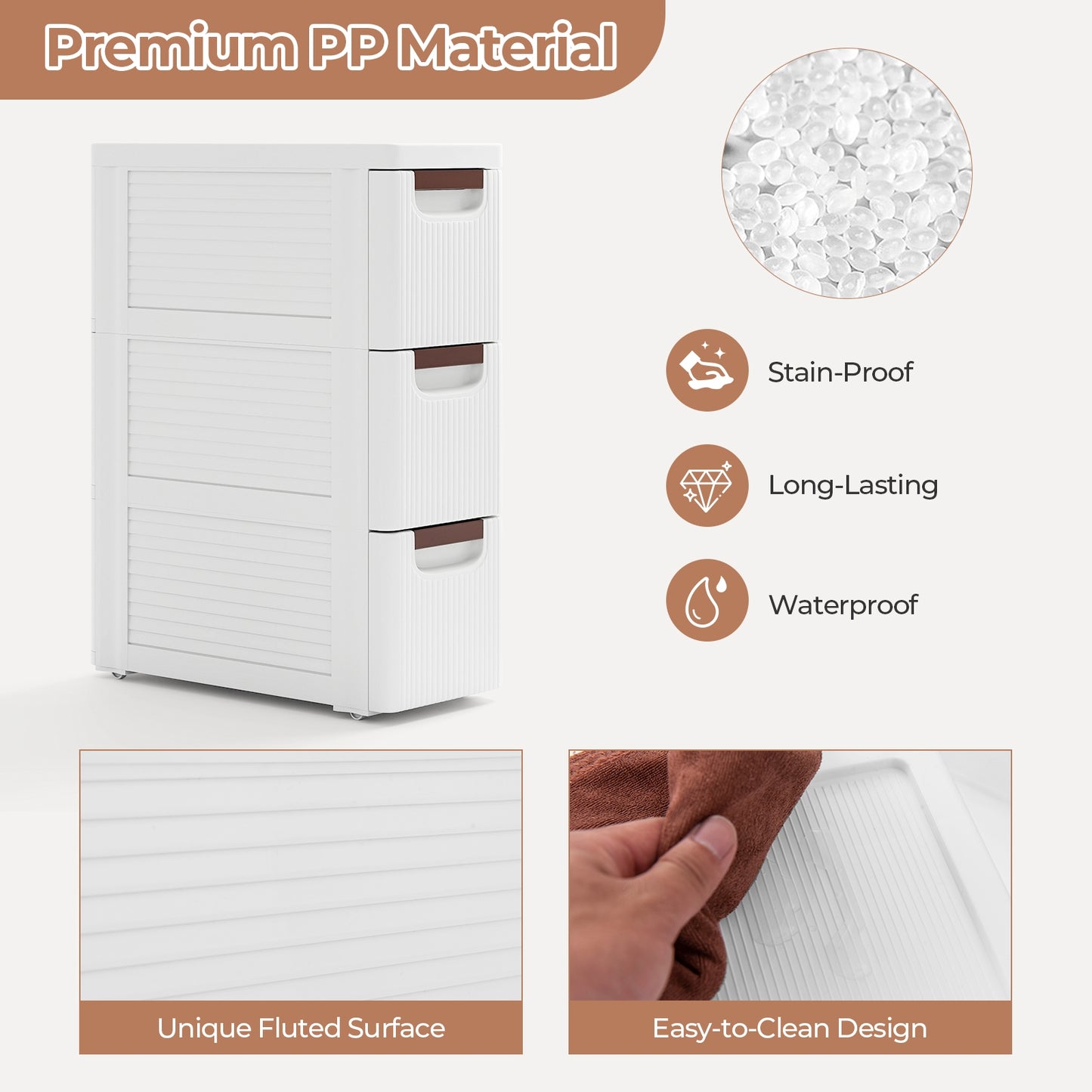 Space-Saving Narrow Storage Cabinet with Stylish Finish and Built-In Wheels – 3-Drawer