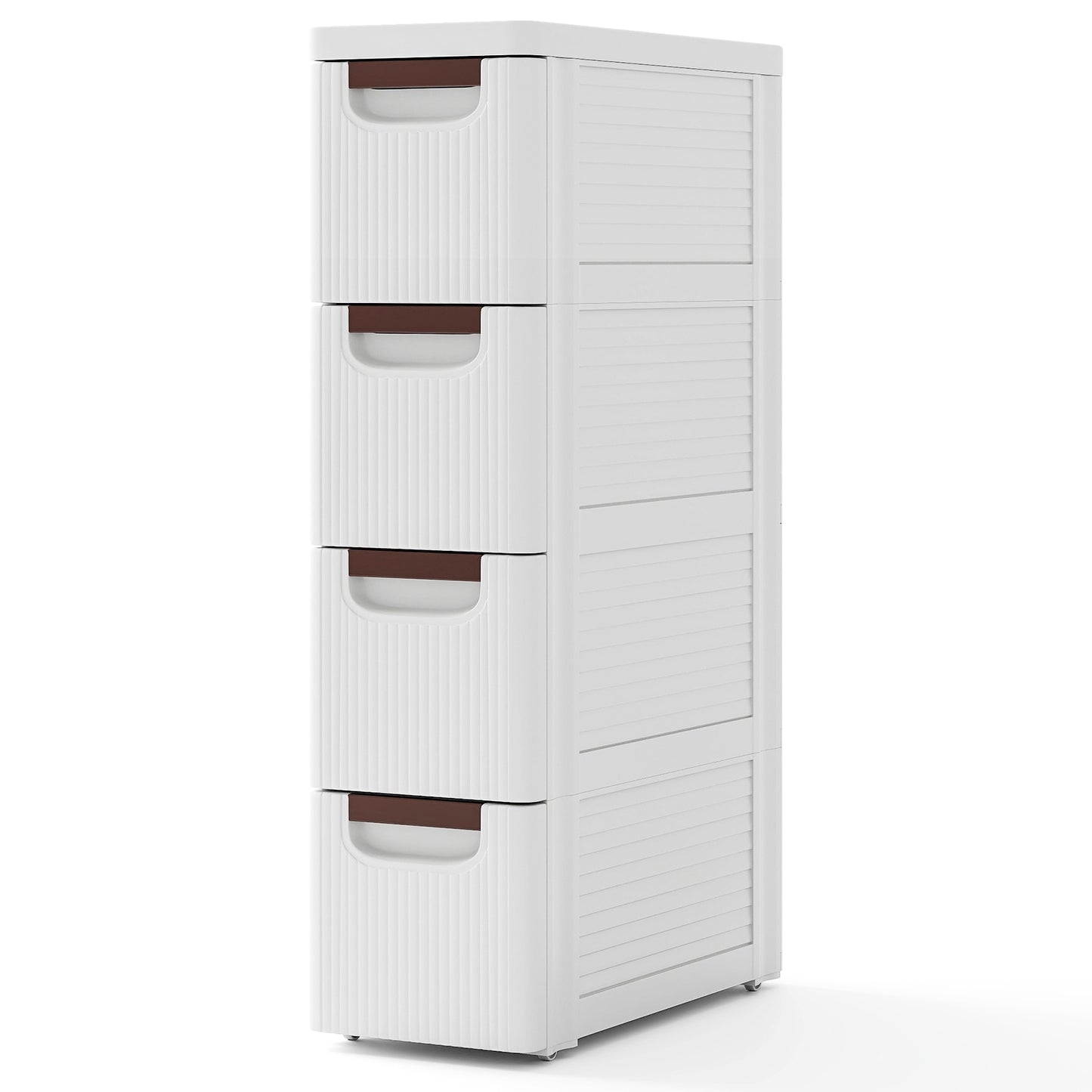 Space-Saving Narrow Storage Cabinet with Stylish Finish and Built-In Wheels – 4-Drawer