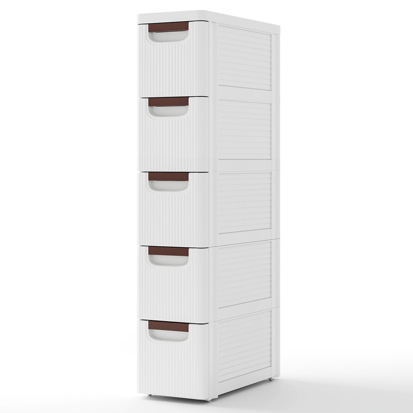Space-Saving Narrow Storage Cabinet with Stylish Finish and Built-In Wheels – 5-Drawer