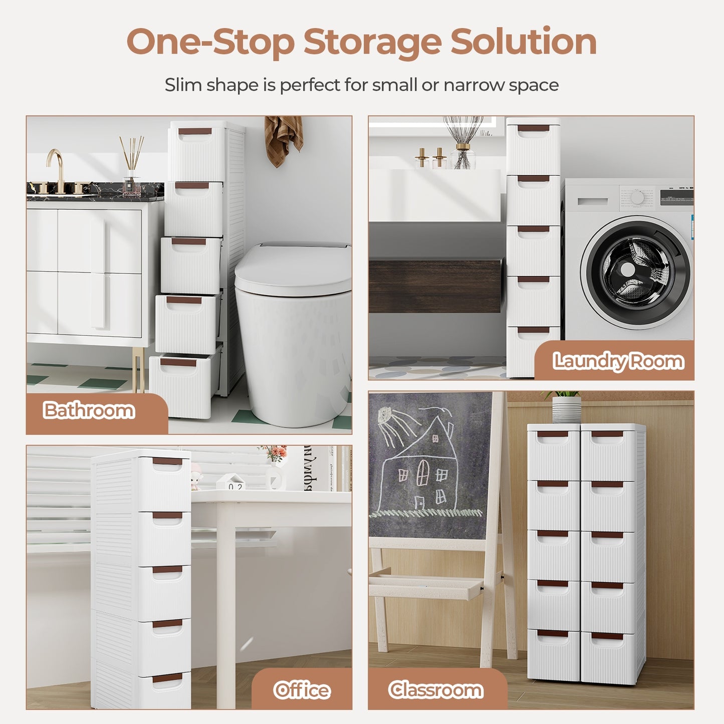 Space-Saving Narrow Storage Cabinet with Stylish Finish and Built-In Wheels – 5-Drawer