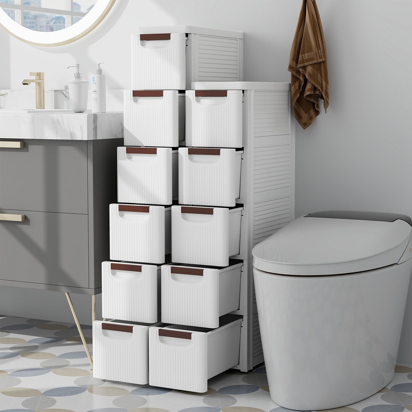 Space-Saving Narrow Storage Cabinet with Stylish Finish and Built-In Wheels – 6-Drawer