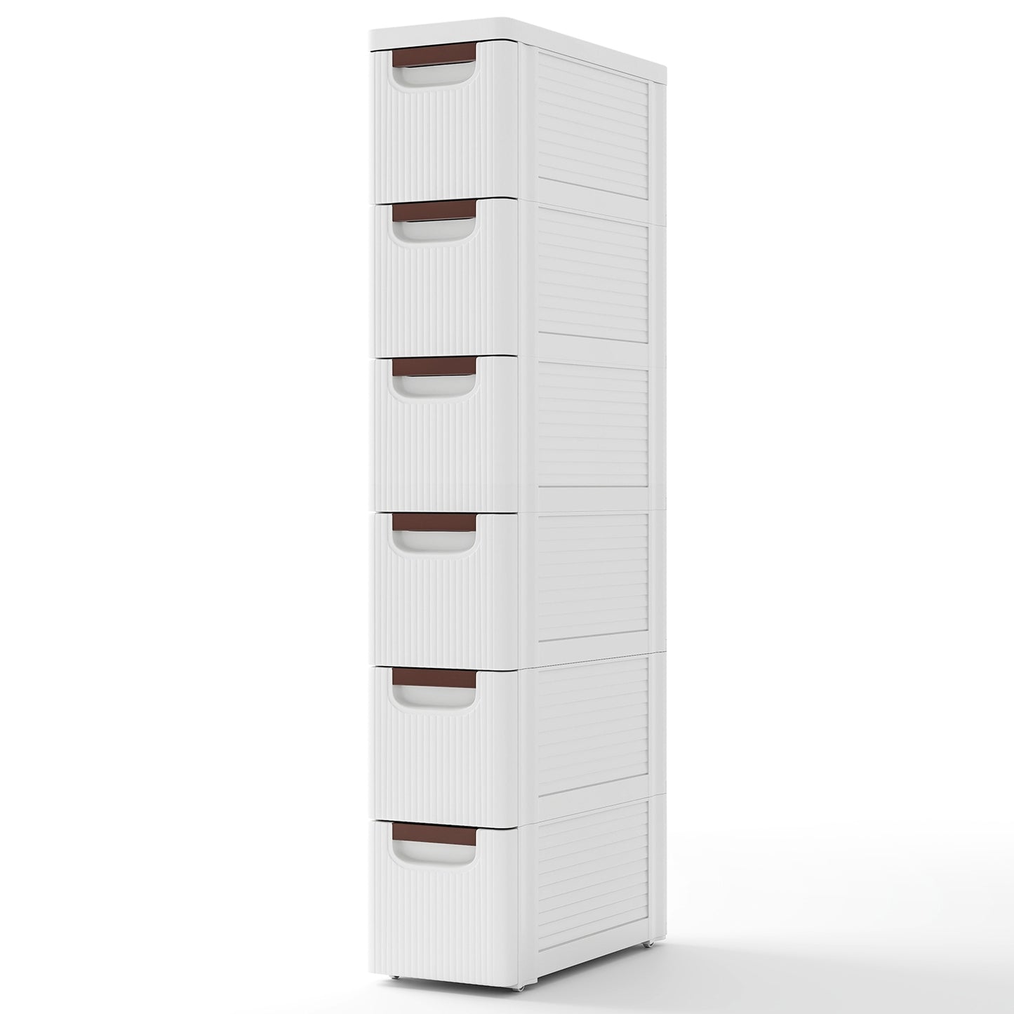 Space-Saving Narrow Storage Cabinet with Stylish Finish and Built-In Wheels – 6-Drawer