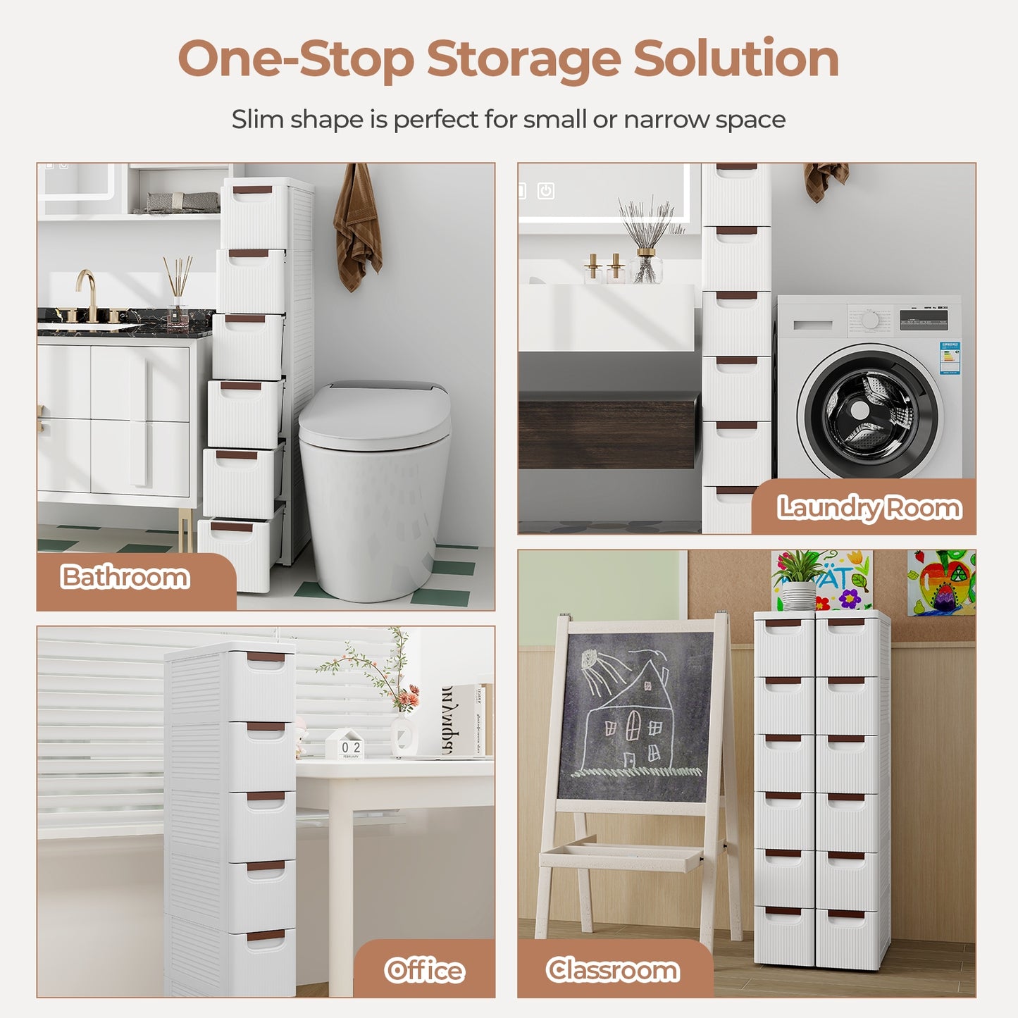 Space-Saving Narrow Storage Cabinet with Stylish Finish and Built-In Wheels – 6-Drawer