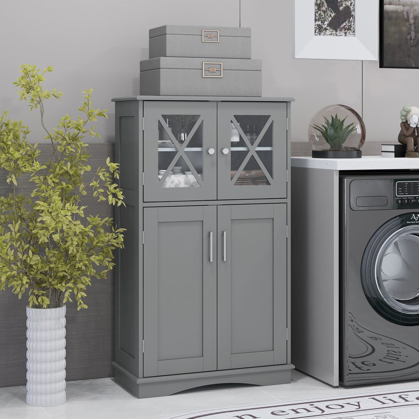 5 Tier Freestanding Storage Cabinet with 4 Doors & Adjustable Shelves