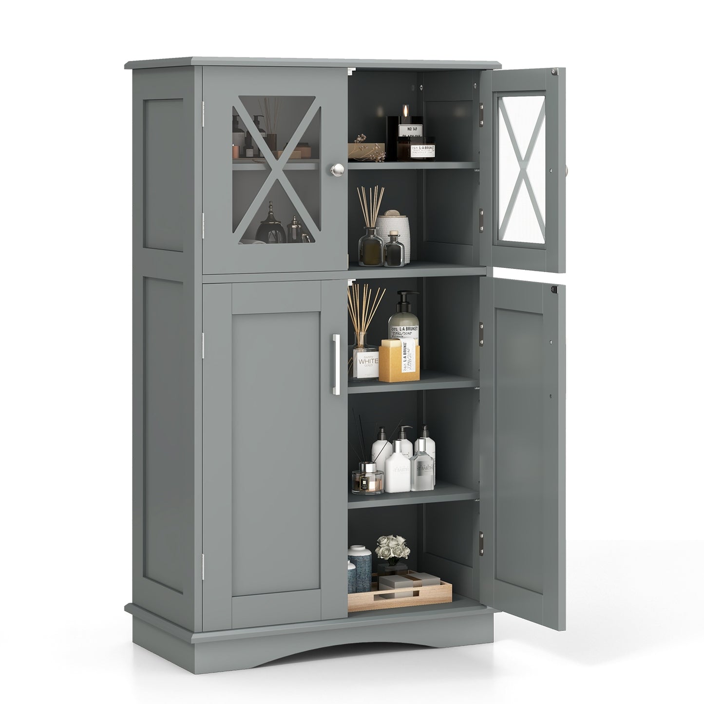 5 Tier Freestanding Storage Cabinet with 4 Doors & Adjustable Shelves