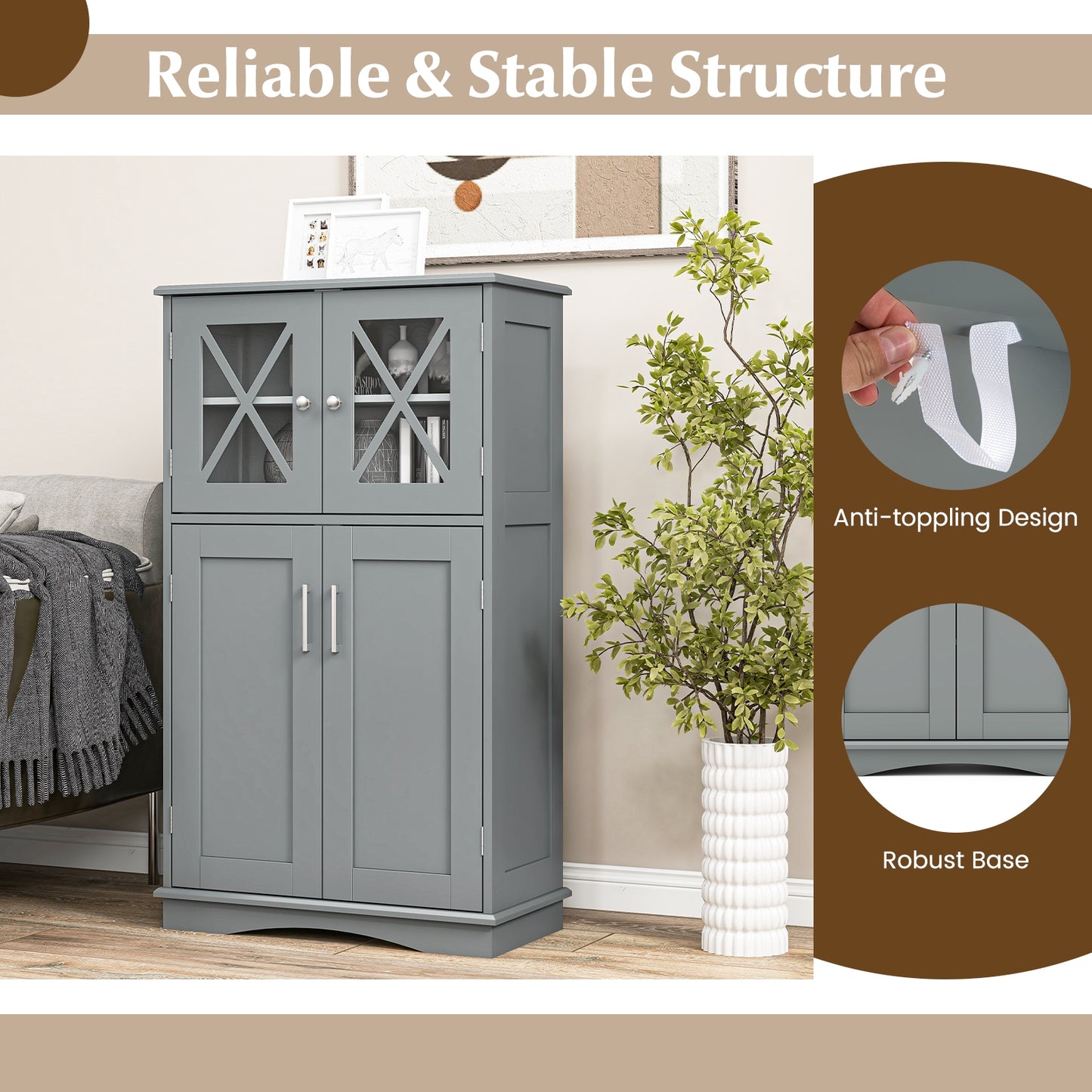 5 Tier Freestanding Storage Cabinet with 4 Doors & Adjustable Shelves
